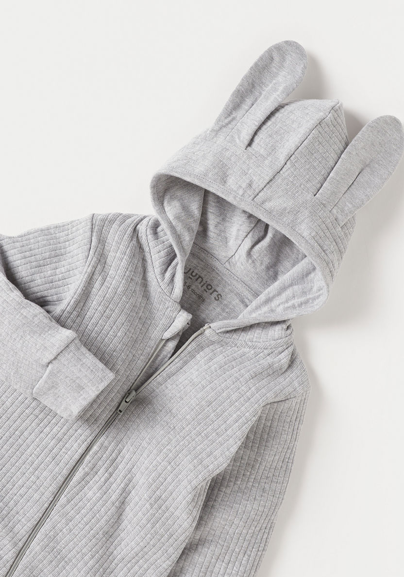 Juniors Textured Closed Feet Sleepsuit with Hood and Zip Closure-Sleepsuits-image-2
