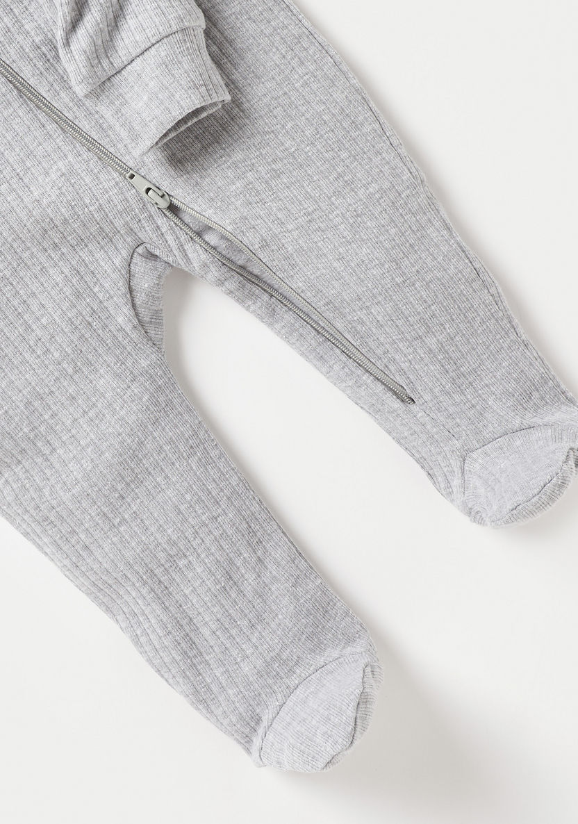 Juniors Textured Closed Feet Sleepsuit with Hood and Zip Closure-Sleepsuits-image-3