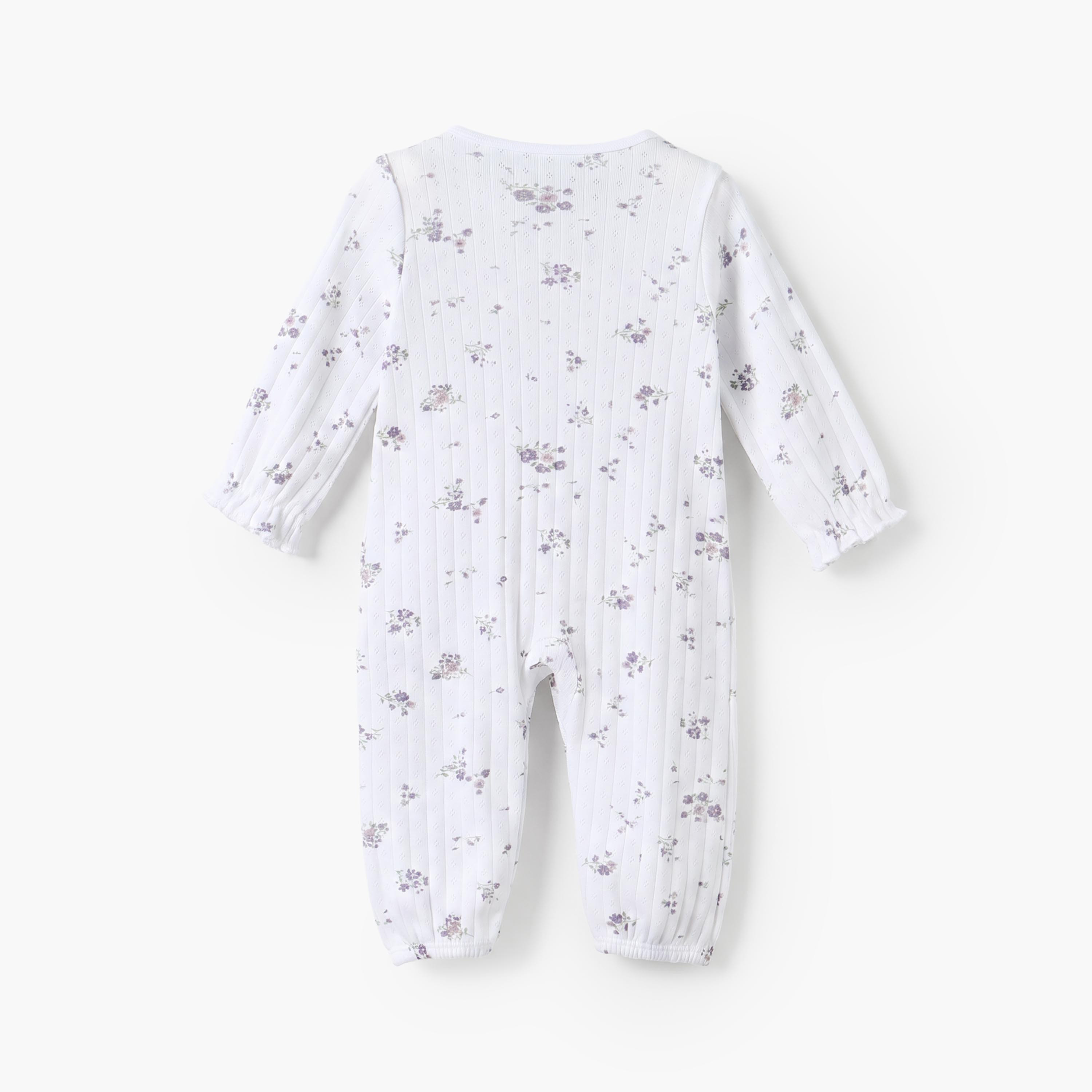 بدلة نوم قطن بطبعات أزهار وياقة ضيقة وأكمام طويلة من جونيورز-baby-girls-clothing-nightwear-sleepsuits-image-2