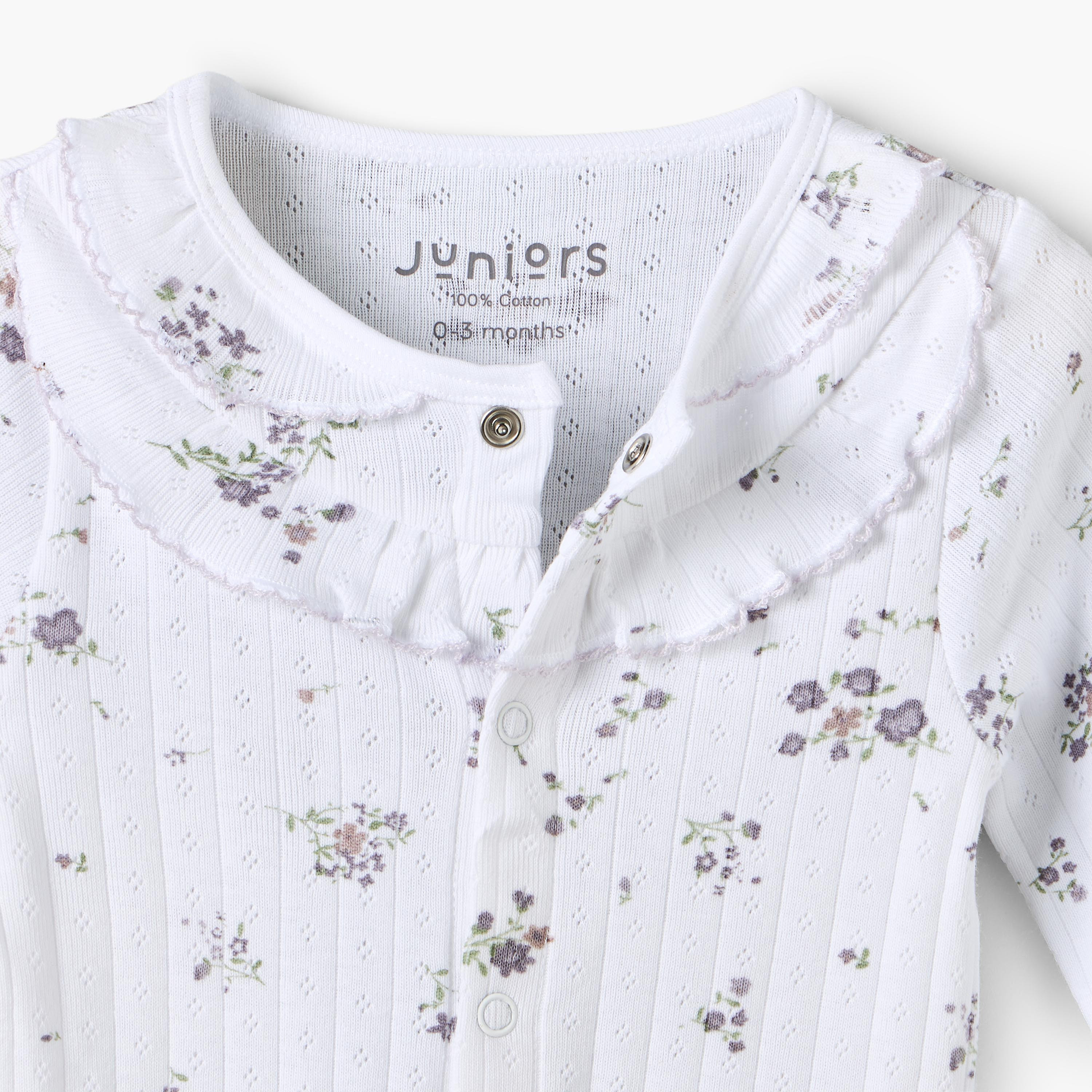 بدلة نوم قطن بطبعات أزهار وياقة ضيقة وأكمام طويلة من جونيورز-baby-girls-clothing-nightwear-sleepsuits-image-3