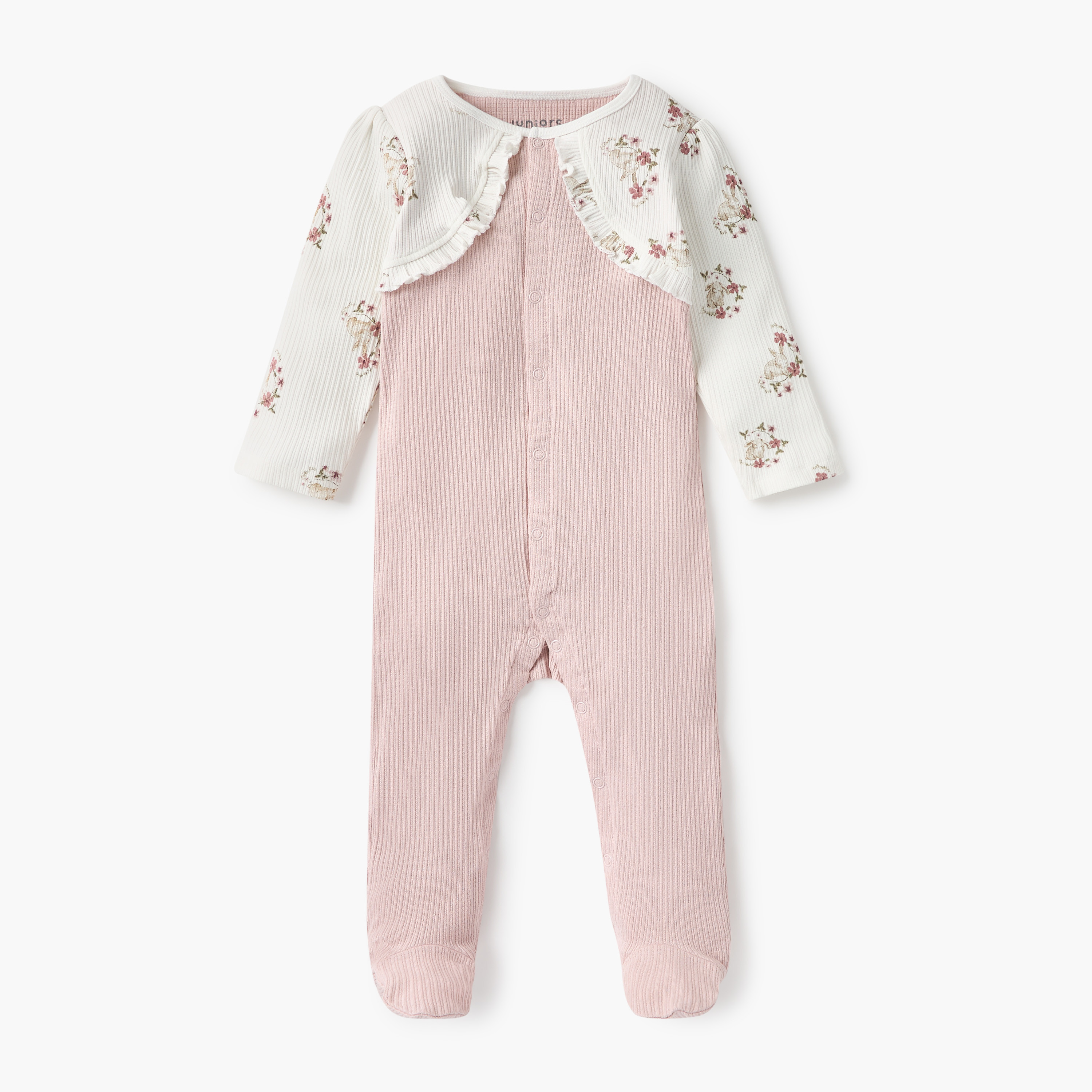Juniors Ribbed Closed Feet Sleepsuit with Waistcoat and Long Sleeves-baby-girls-clothing-nightwear-sleepsuits-image-1