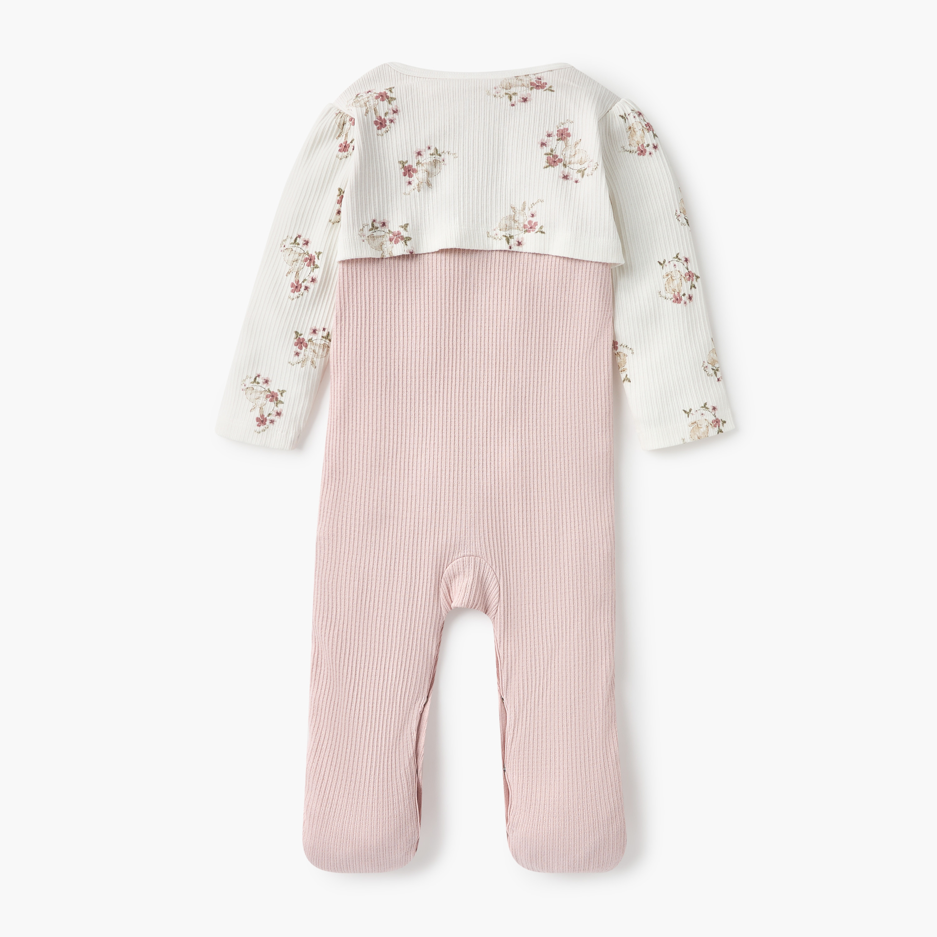 Juniors Ribbed Closed Feet Sleepsuit with Waistcoat and Long Sleeves-baby-girls-clothing-nightwear-sleepsuits-image-2
