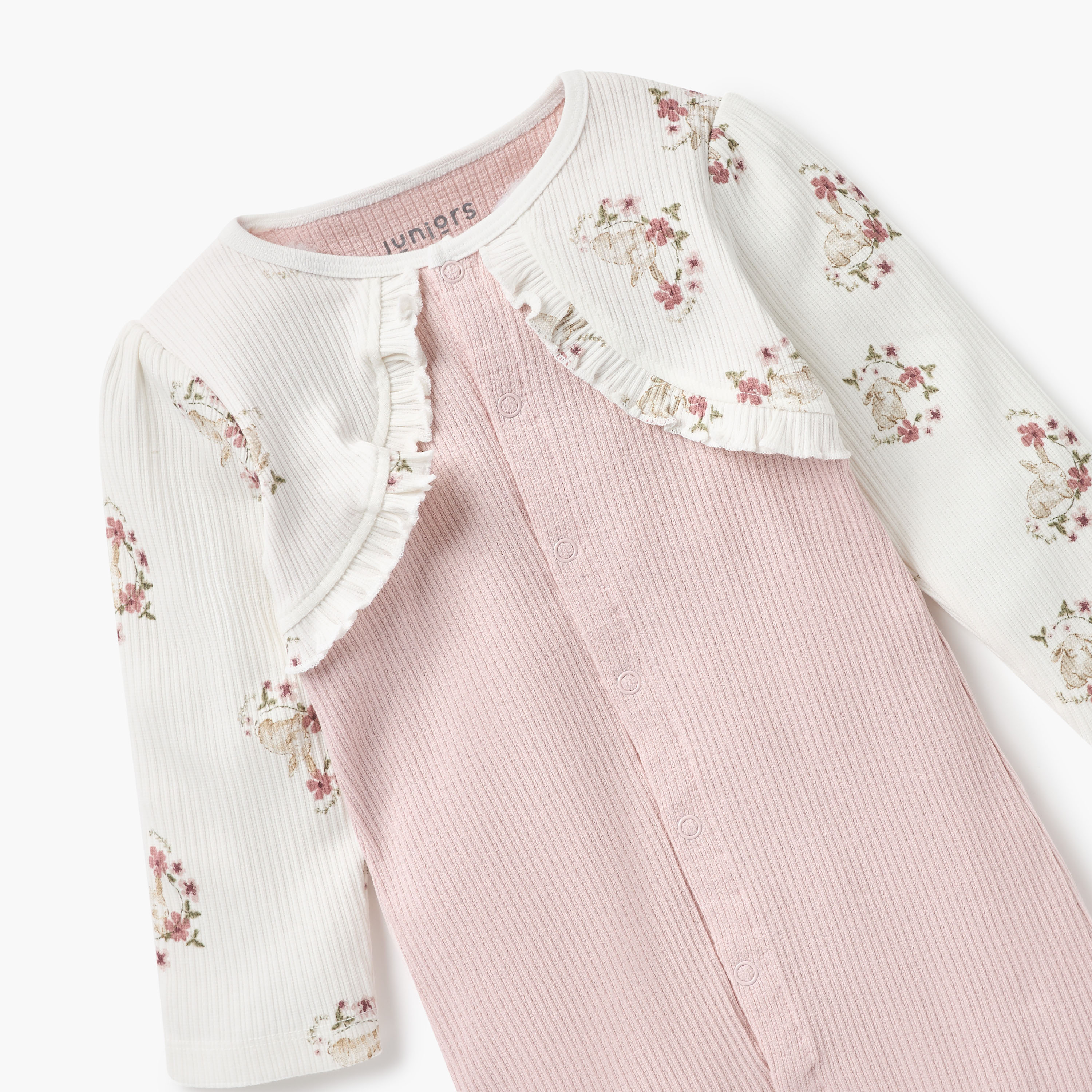 Juniors Ribbed Closed Feet Sleepsuit with Waistcoat and Long Sleeves-baby-girls-clothing-nightwear-sleepsuits-image-3