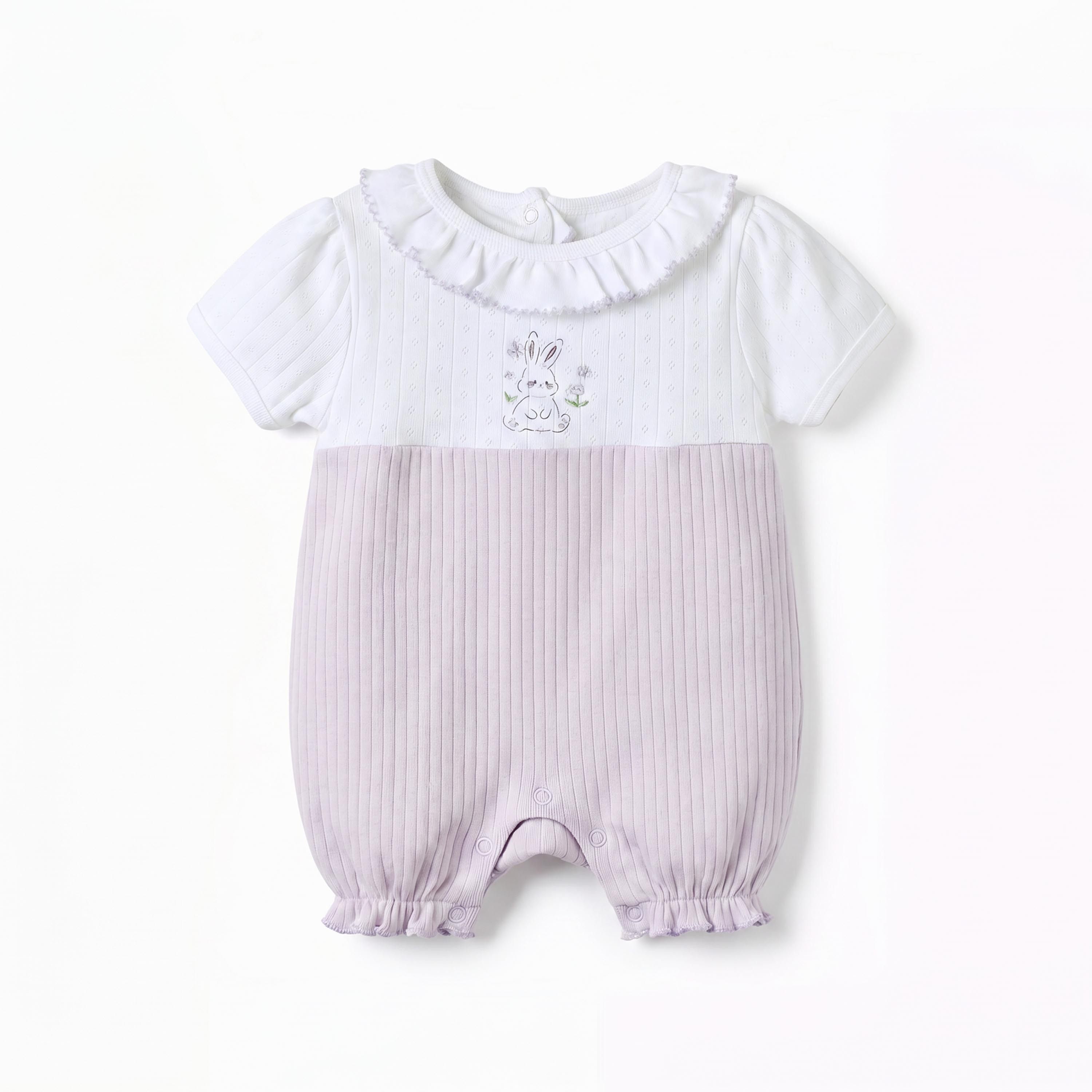 Juniors Round Neck Short Sleeves Romper with Bunny Print-baby-girls-clothing-rompers-image-1