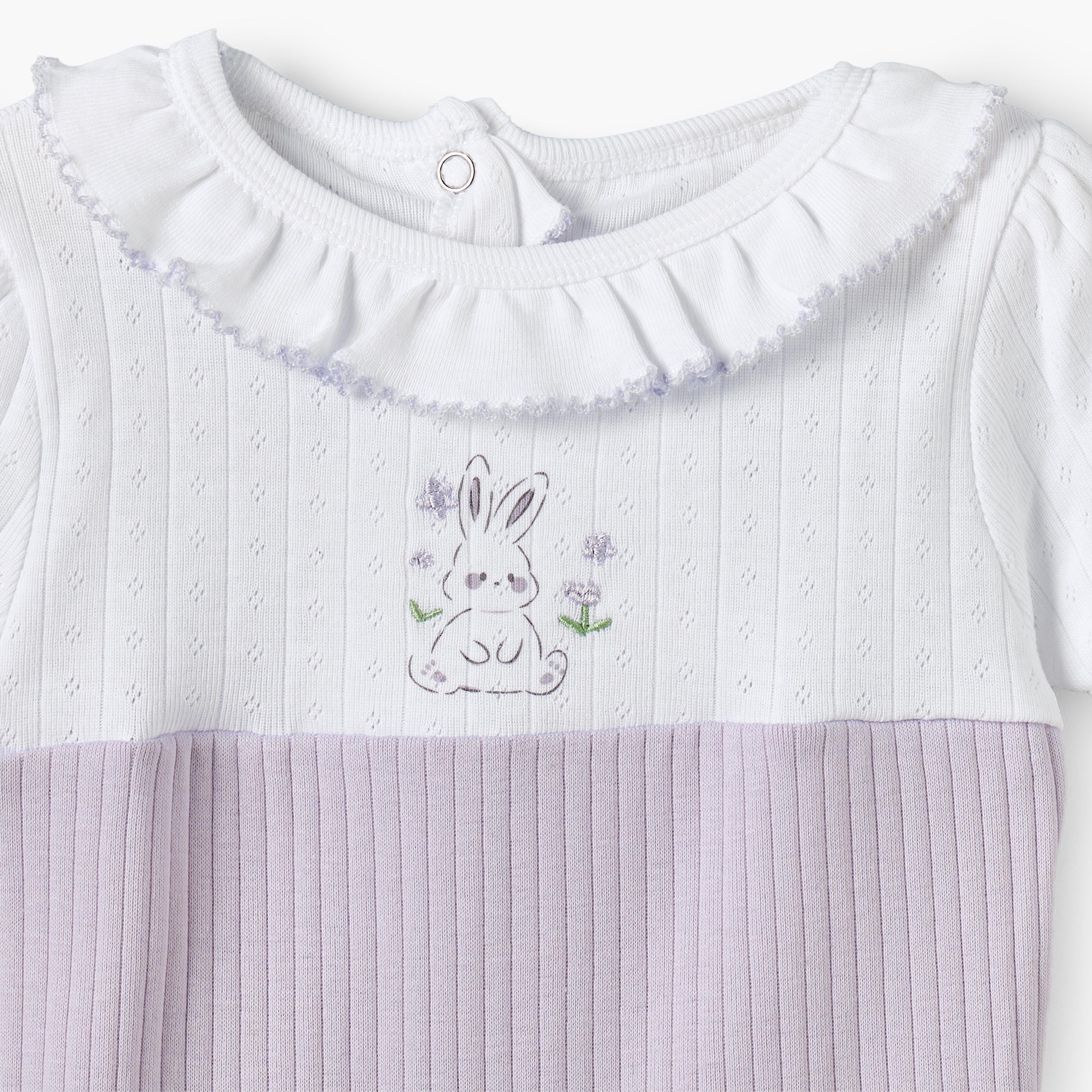 Juniors Round Neck Short Sleeves Romper with Bunny Print-baby-girls-clothing-rompers-image-3