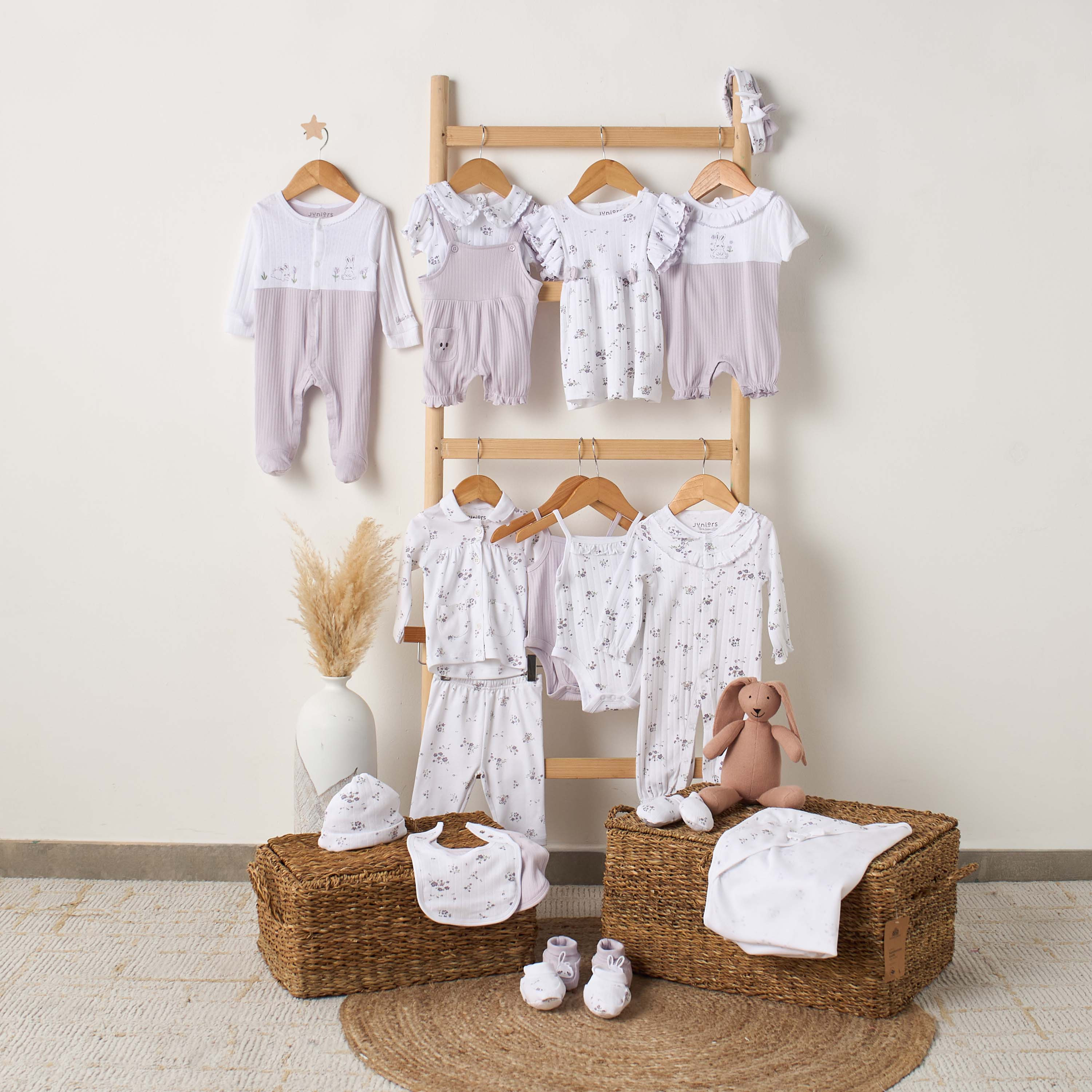 Juniors Round Neck Short Sleeves Romper with Bunny Print-baby-girls-clothing-rompers-image-6