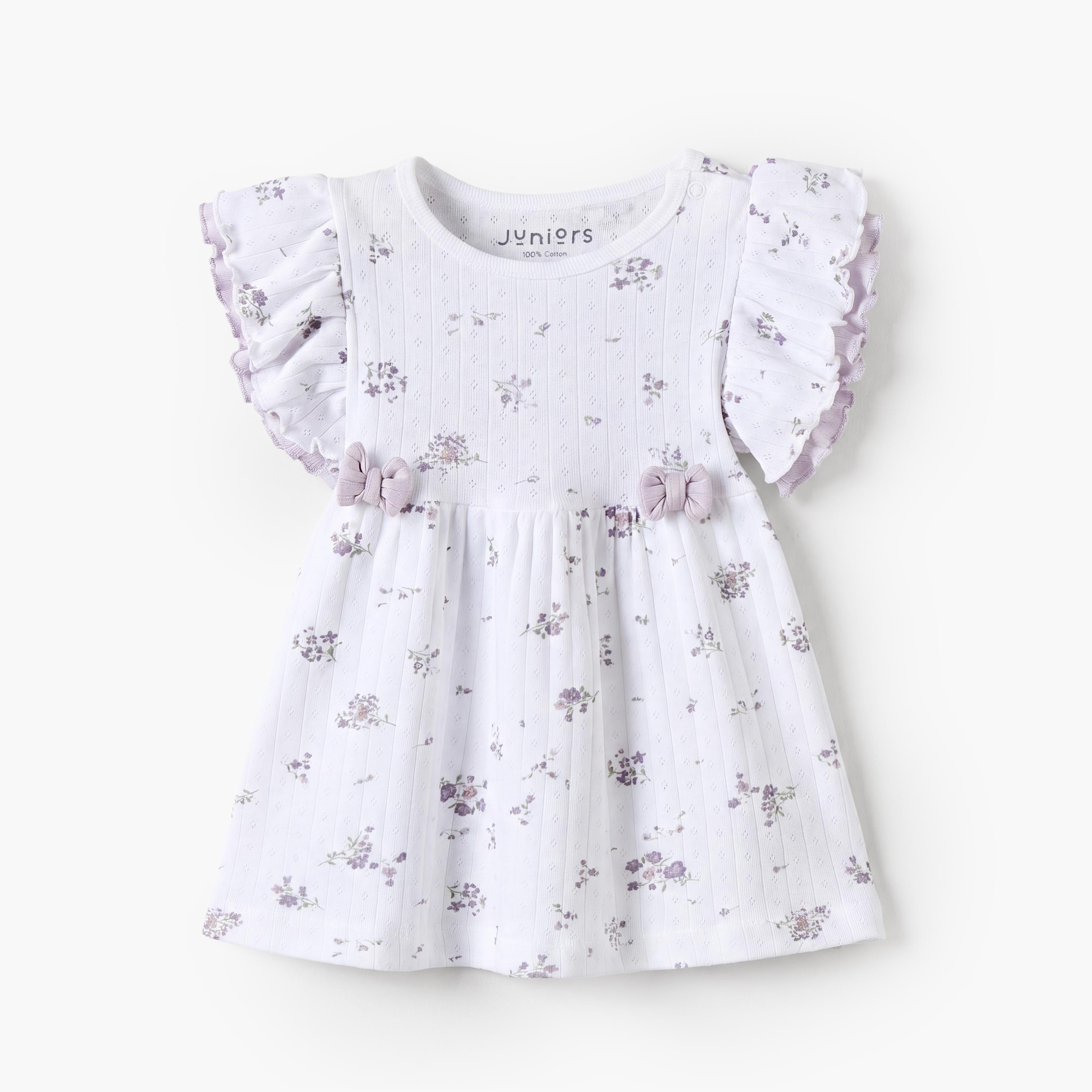 فستان إيه لاين بياقة مستديرة وأكمام كاب وطبعات زهرية من جونيورز-baby-girls-clothing-dressesandjumpsuits-image-1