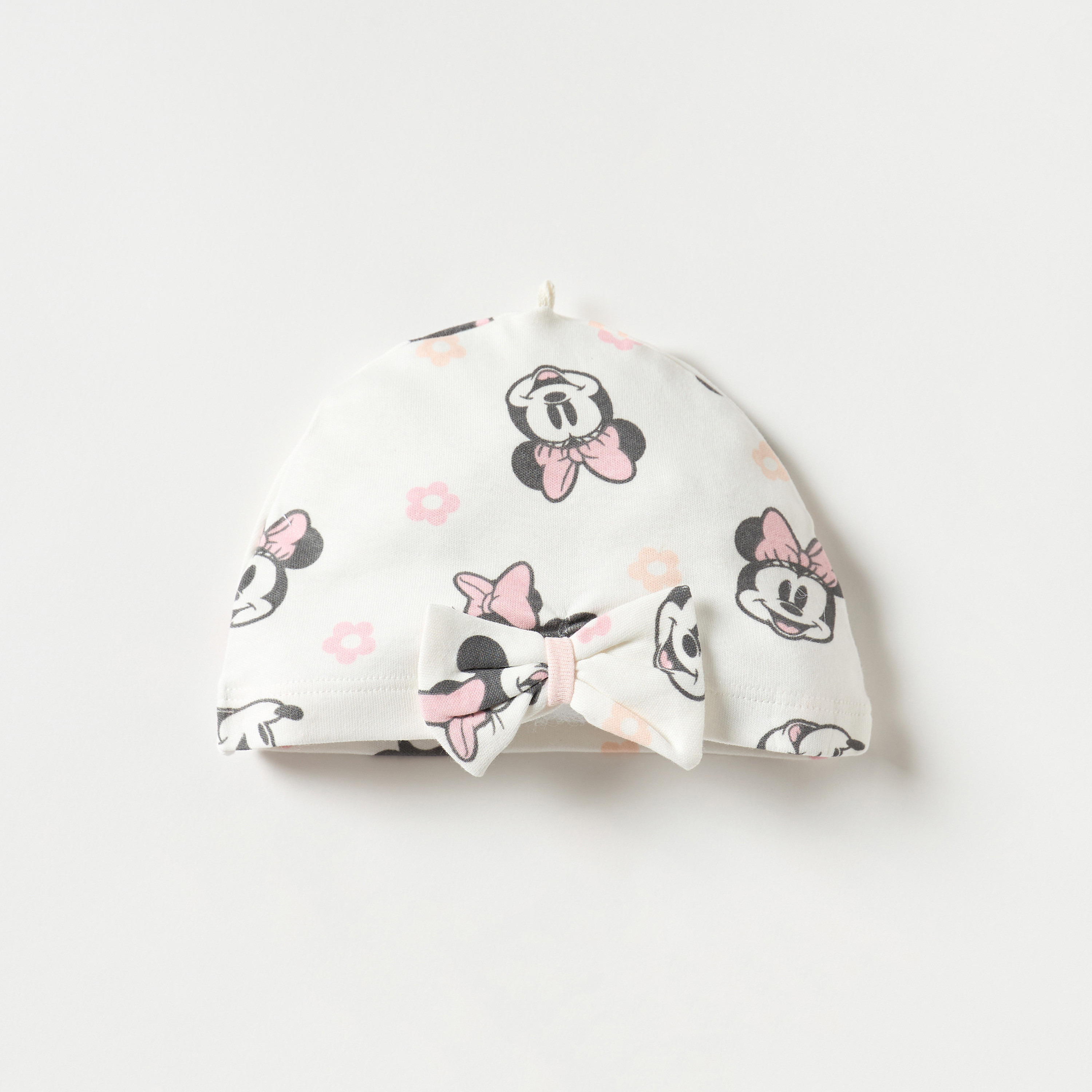 Disney Minnie Mouse Print Beanie Cap with Bow Detail-baby-girls-accessories-caps-image-1