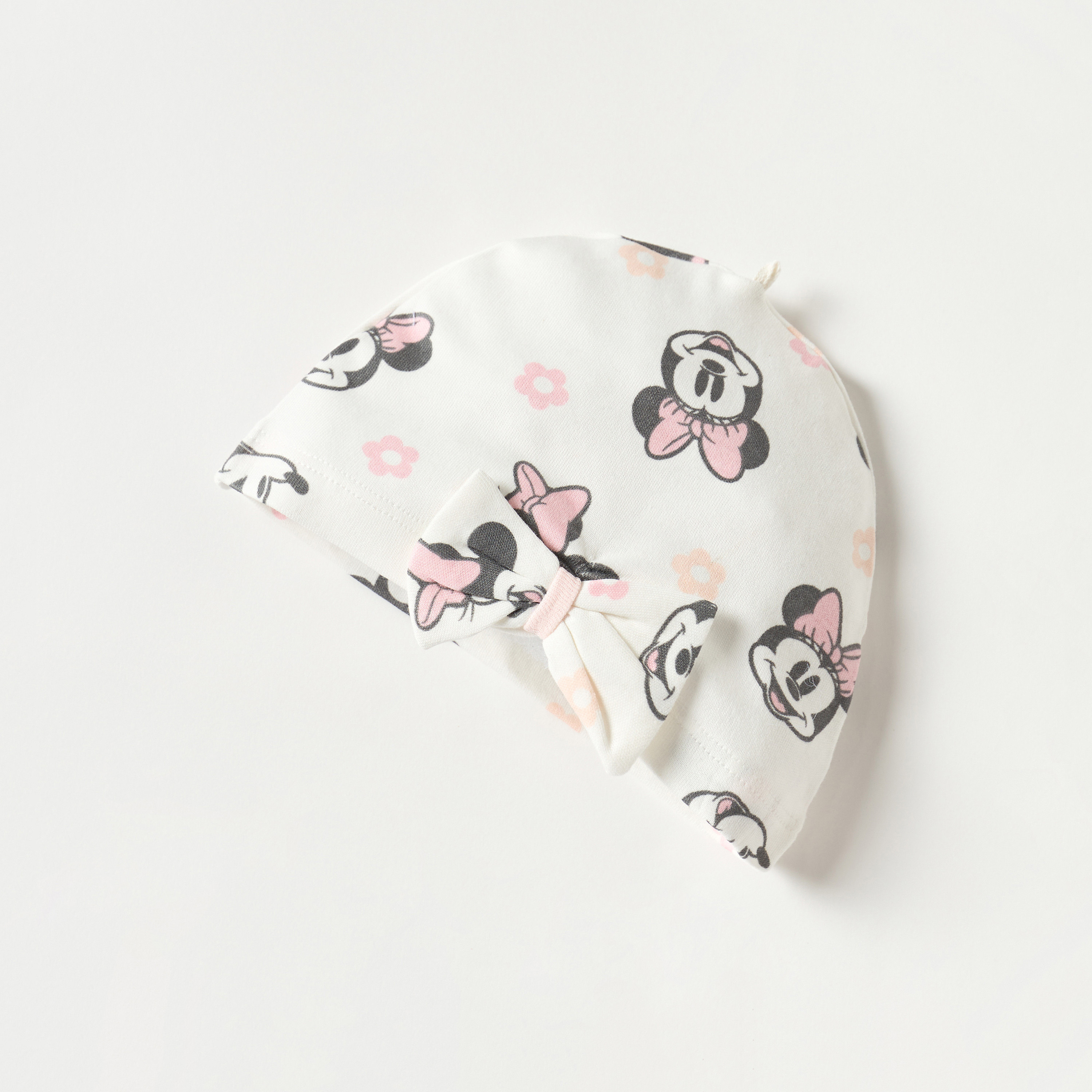 Disney Minnie Mouse Print Beanie Cap with Bow Detail-baby-girls-accessories-caps-image-2