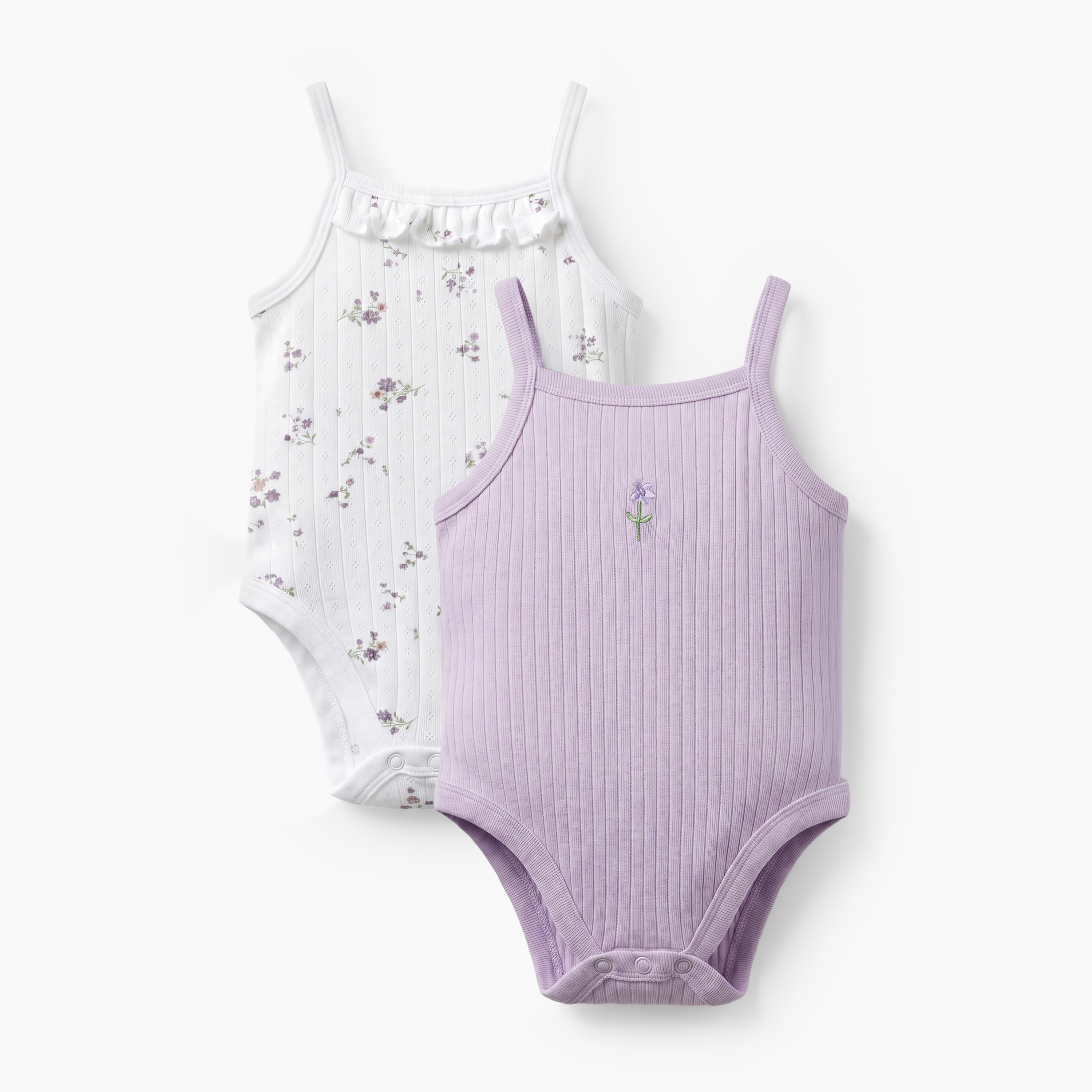 Pack of 2 Juniors Cotton Square Neck Sleeveless Bodysuit with Floral Print-baby-girls-clothing-bodysuits-image-1