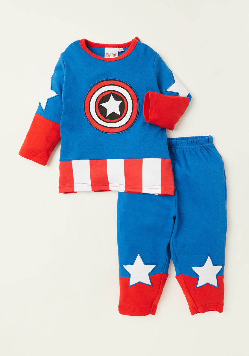 Captain America Print T-shirt and Pyjama Set-Pyjama Sets-image-0