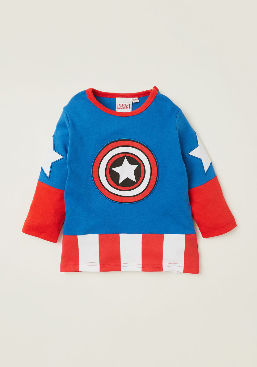 Captain America Print T-shirt and Pyjama Set-Pyjama Sets-image-1