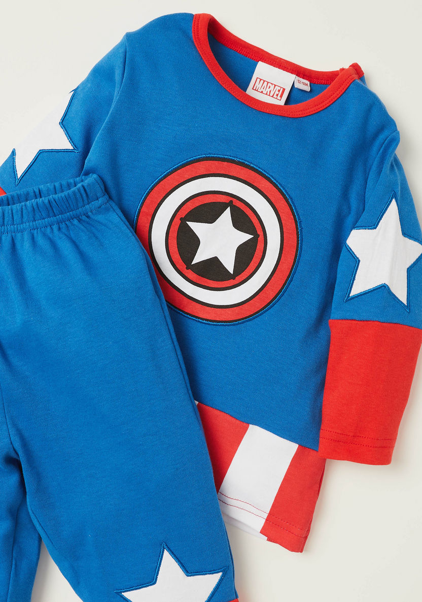 Captain America Print T-shirt and Pyjama Set-Pyjama Sets-image-3