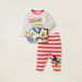 Disney Mickey and Friends Print T-shirt and Striped Pyjama Set-Pyjama Sets-thumbnail-0
