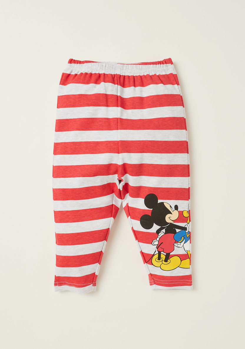 Disney Mickey and Friends Print T-shirt and Striped Pyjama Set-Pyjama Sets-image-2