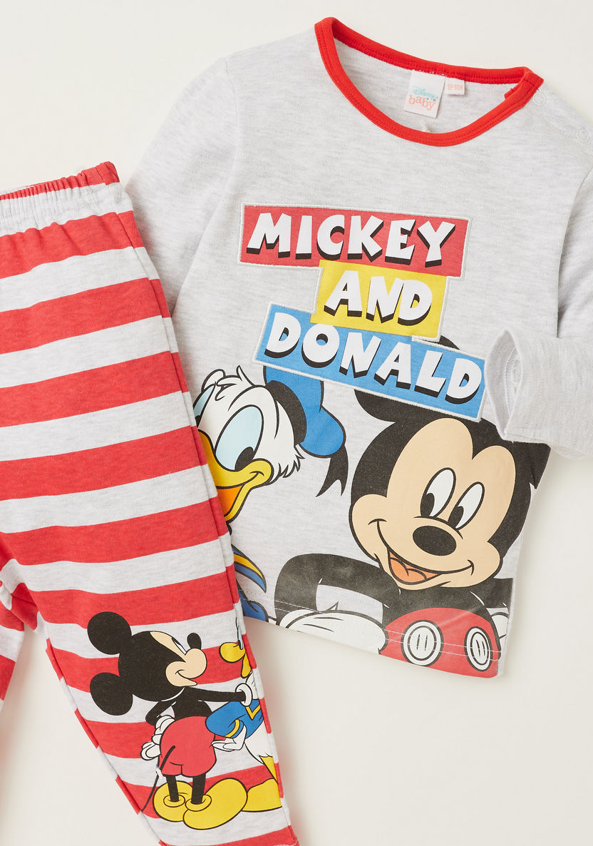 Disney Mickey and Friends Print T-shirt and Striped Pyjama Set-Pyjama Sets-image-3