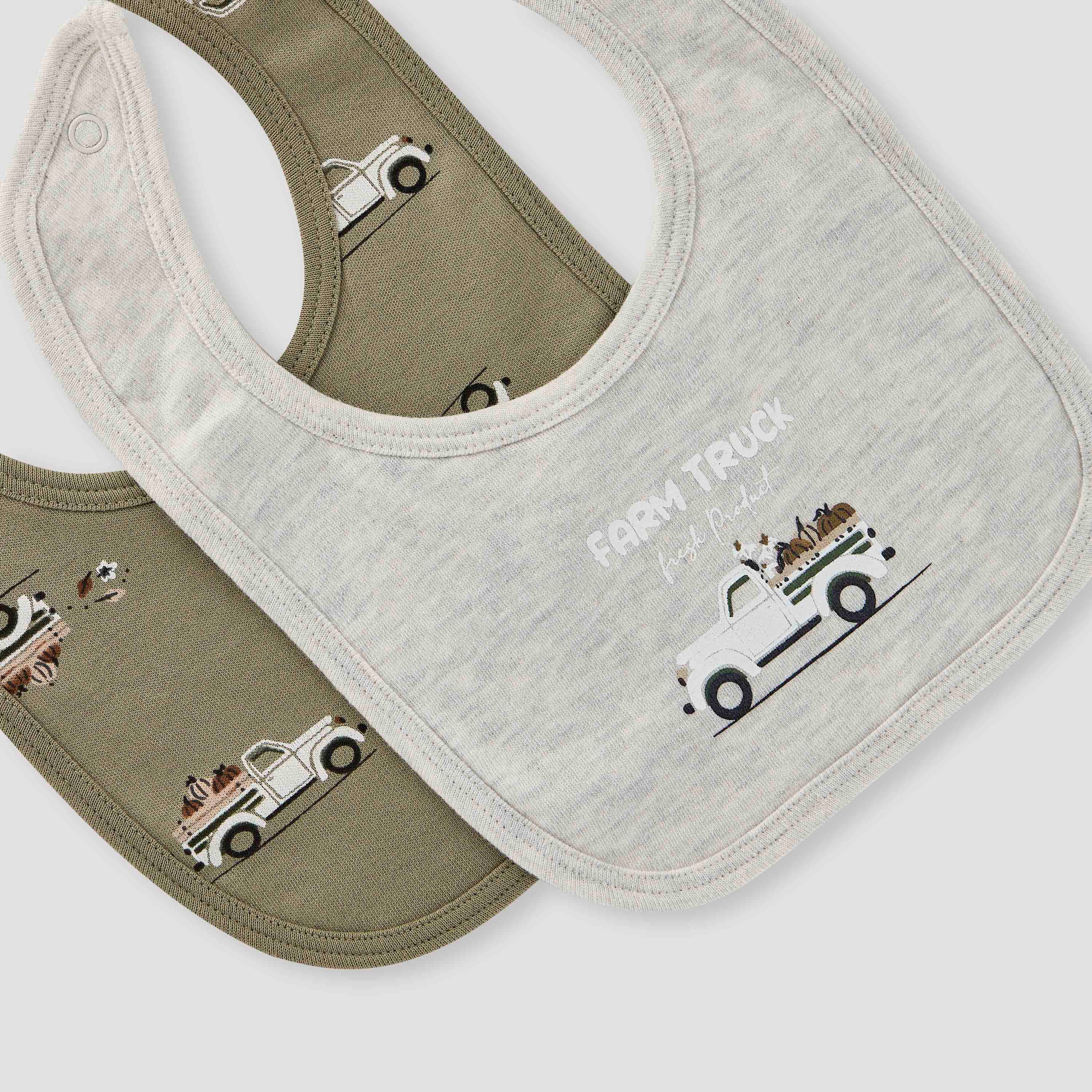 Juniors Farm Truck Print Bib with Button Closure - Set of 2-baby-feeding-bibs-image-5