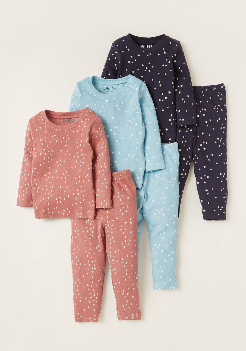 Juniors Printed T-shirt and Full Length Pyjama set - Set of 3-Multipacks-image-0