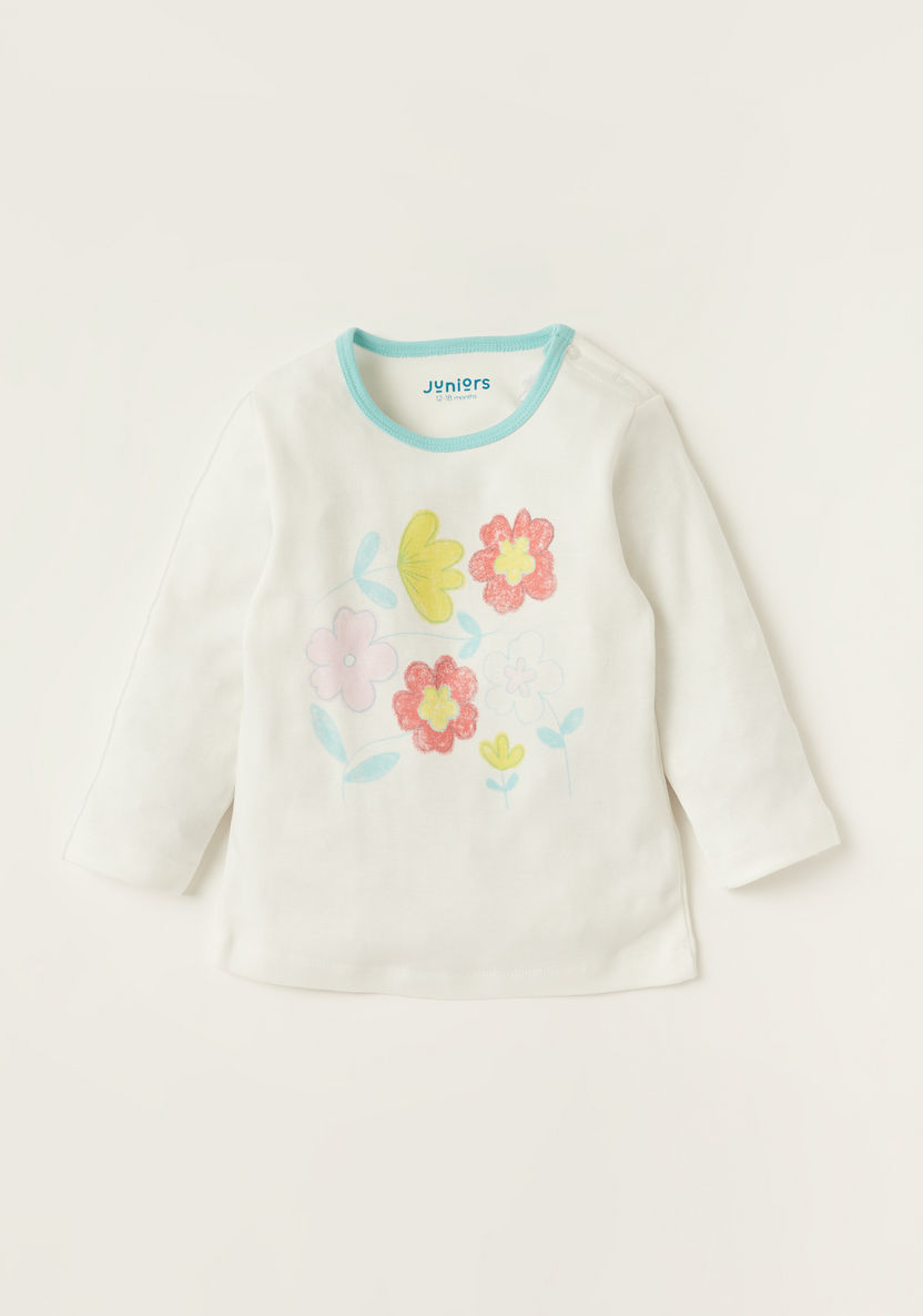 Juniors Floral Print T-shirt and All-Over Printed Pyjamas Set-Pyjama Sets-image-1
