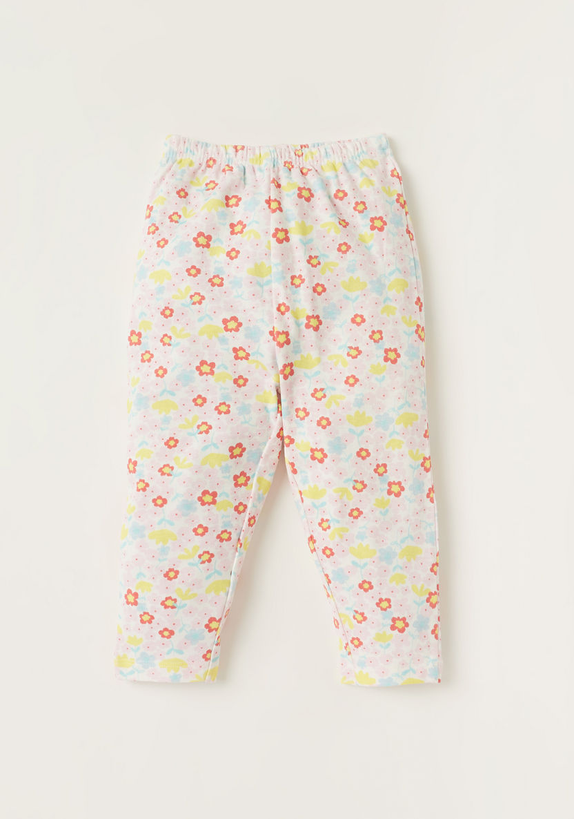 Juniors Floral Print T-shirt and All-Over Printed Pyjamas Set-Pyjama Sets-image-2