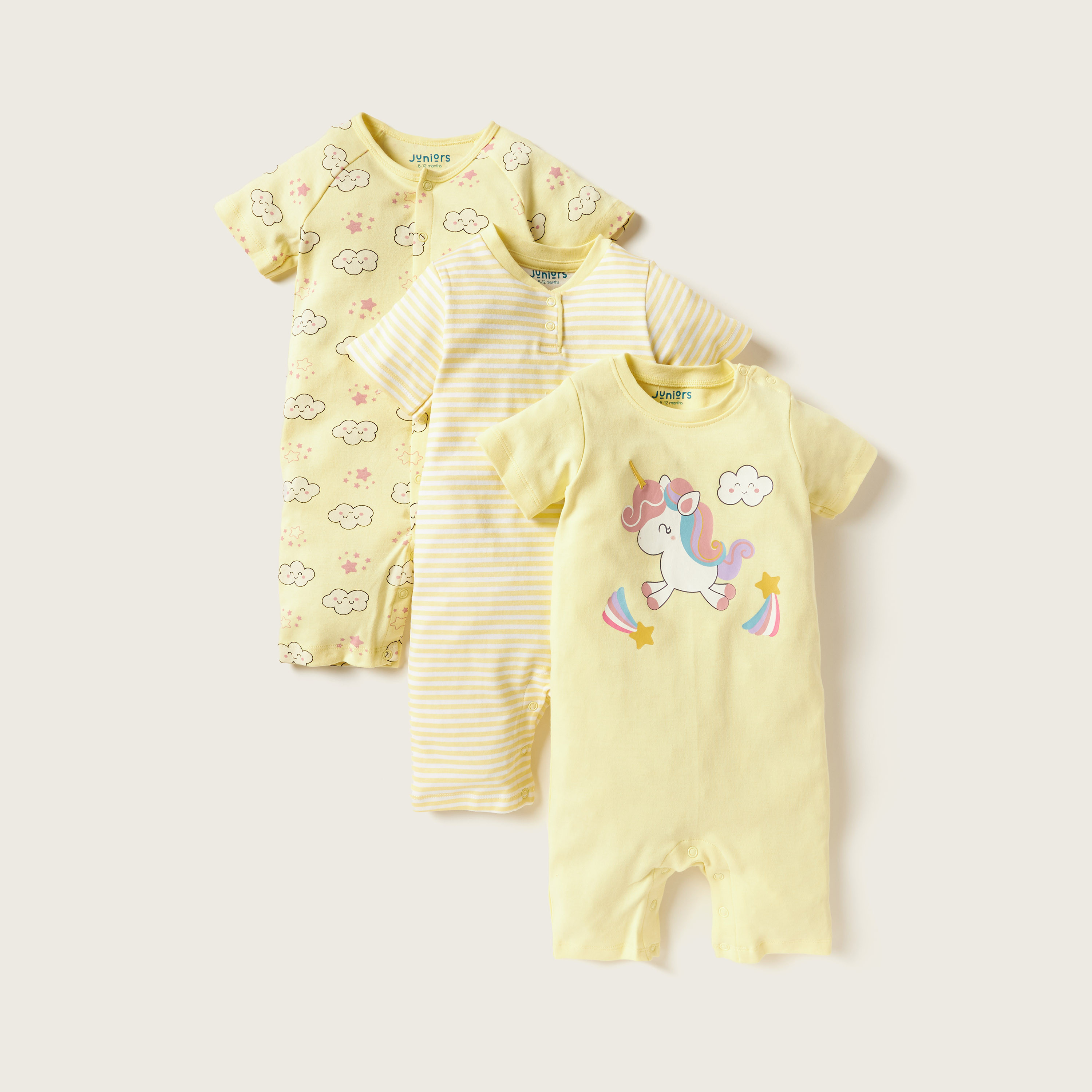 أفرول بياقة مستديرة وأكمام قصيرة وطبعات من جونيورز - طقم من 3 قطع-baby-girls-clothing-rompers-image-1