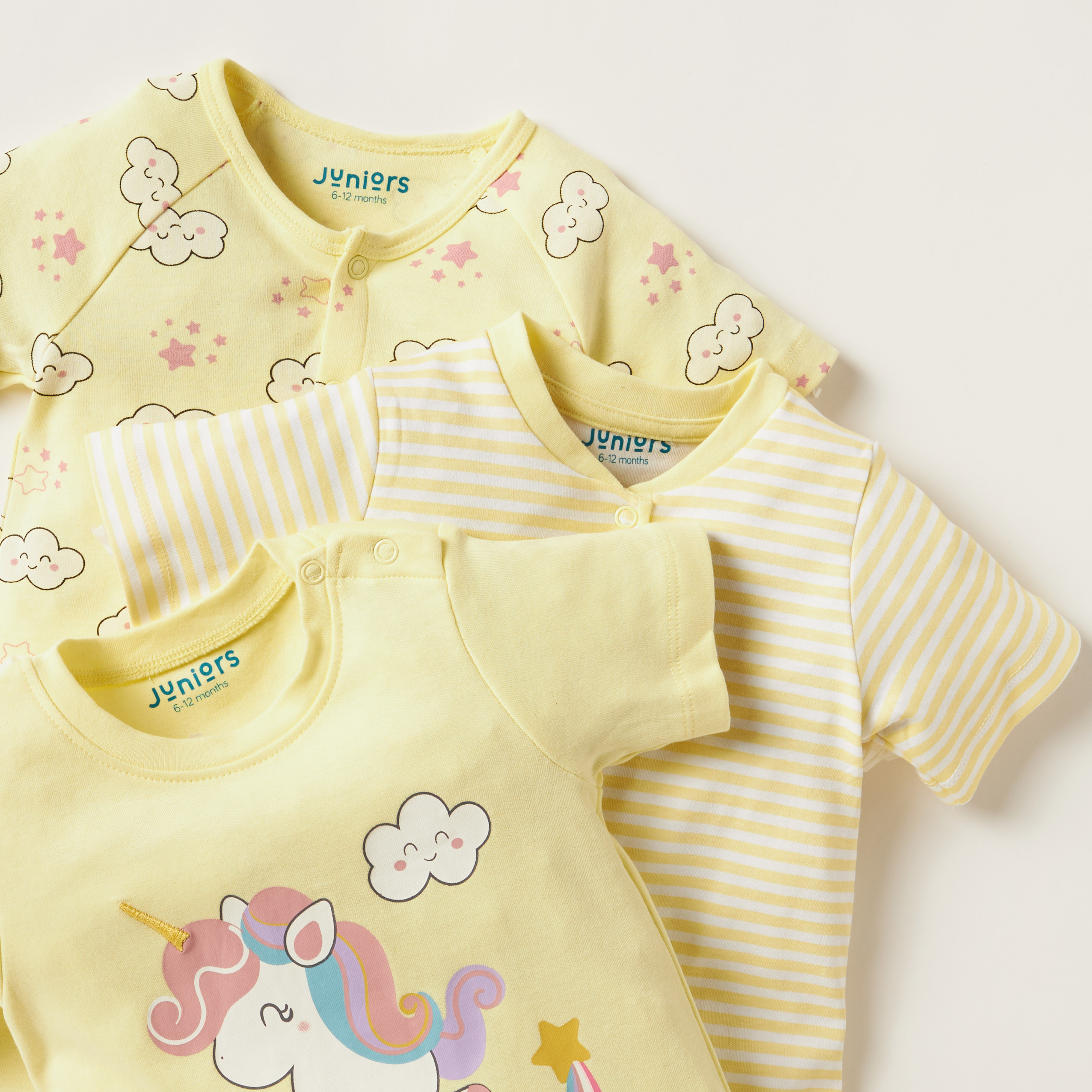 أفرول بياقة مستديرة وأكمام قصيرة وطبعات من جونيورز - طقم من 3 قطع-baby-girls-clothing-rompers-image-5