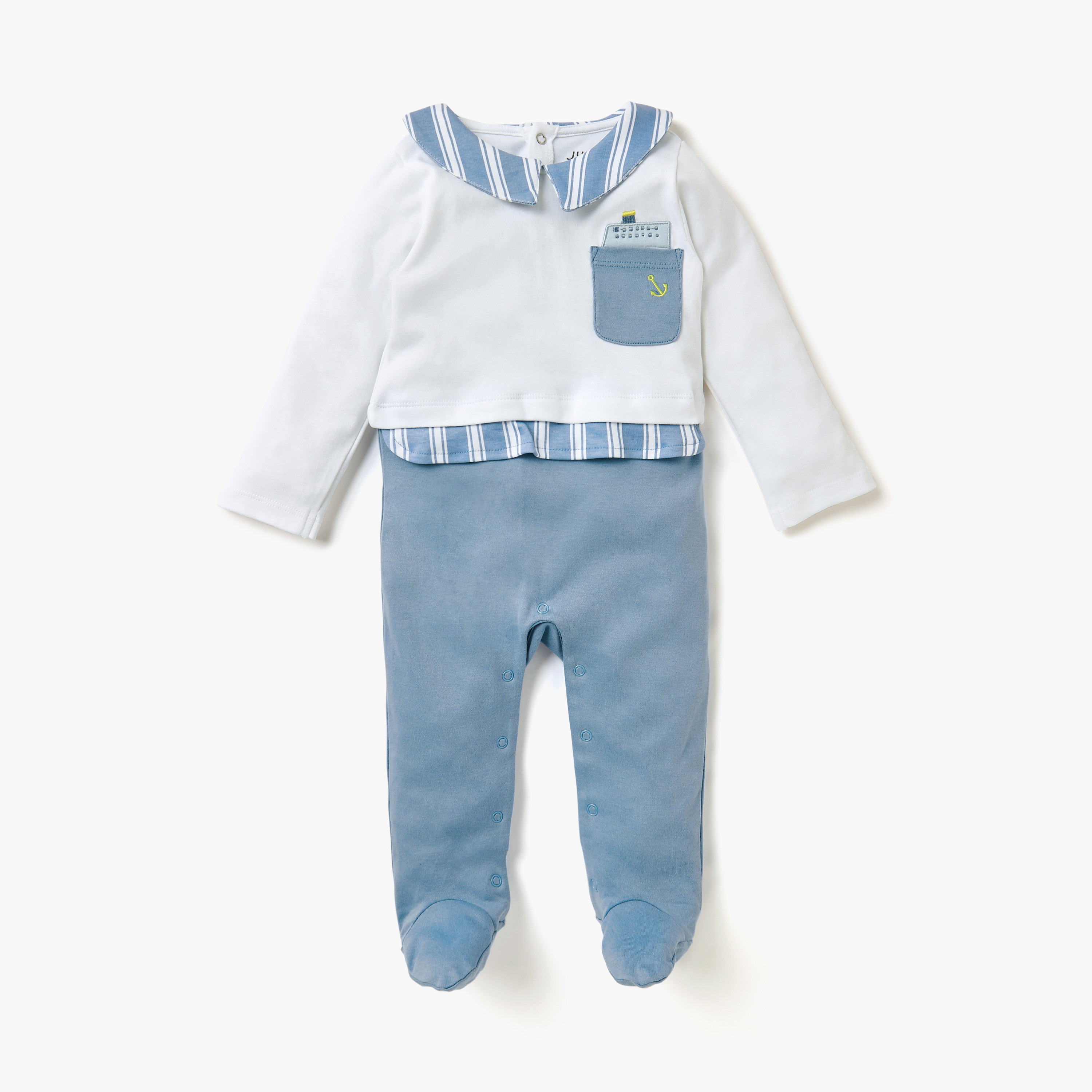 Juniors Closed Feet Sleepsuit with Collar-baby-boys-clothing-nightwear-sleepsuits-image-1