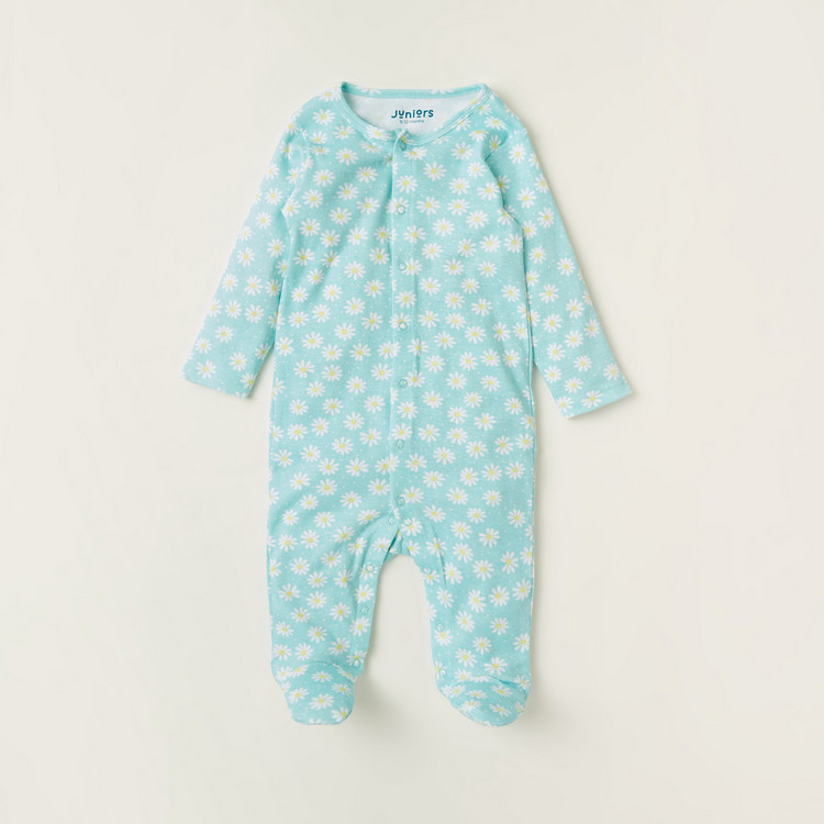 Juniors All-Over Floral Print Closed Feet Sleepsuit with Long Sleeves