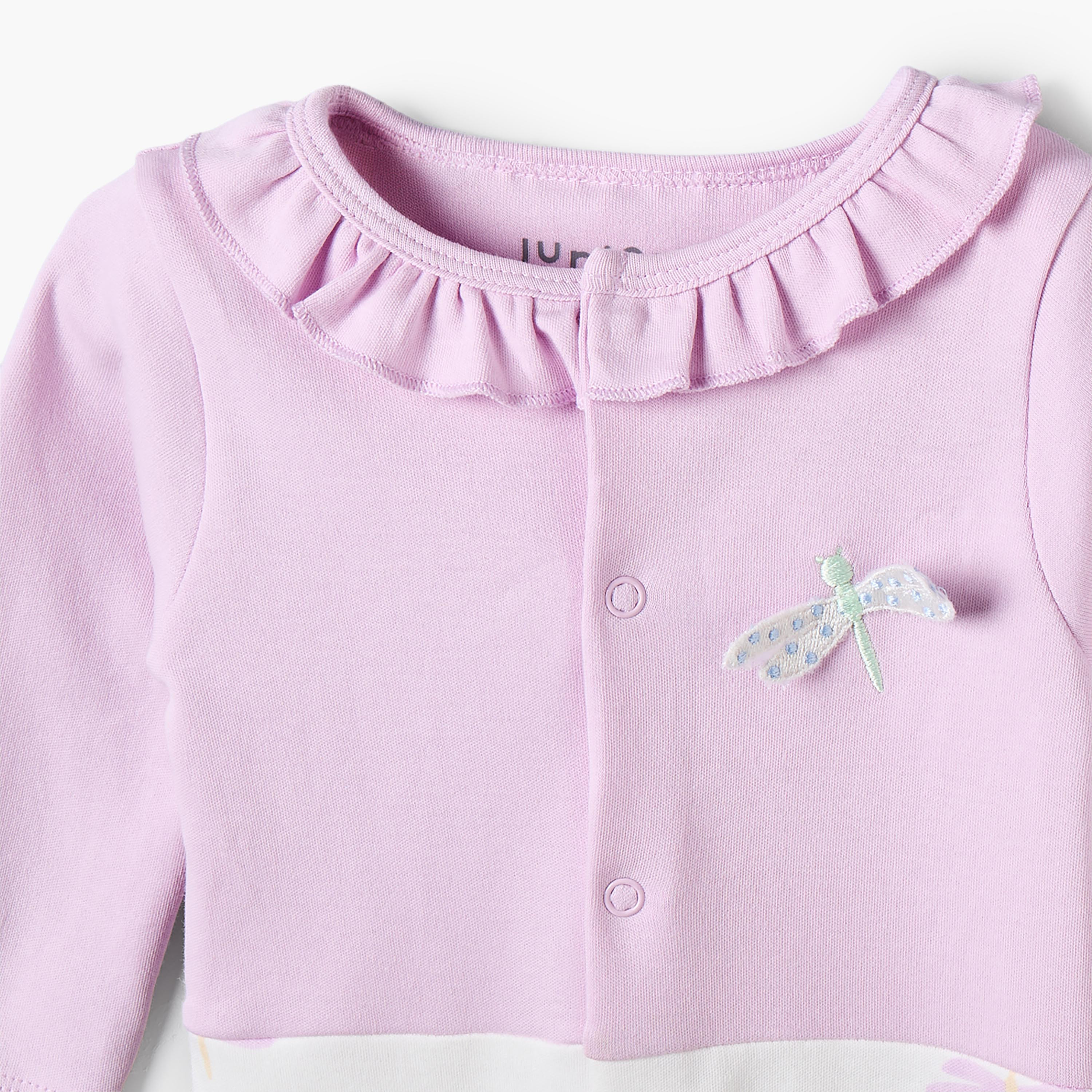Juniors Cotton Crew Neck Long Sleeves Sleepsuit with Dragonfly Print-baby-girls-clothing-nightwear-sleepsuits-image-3
