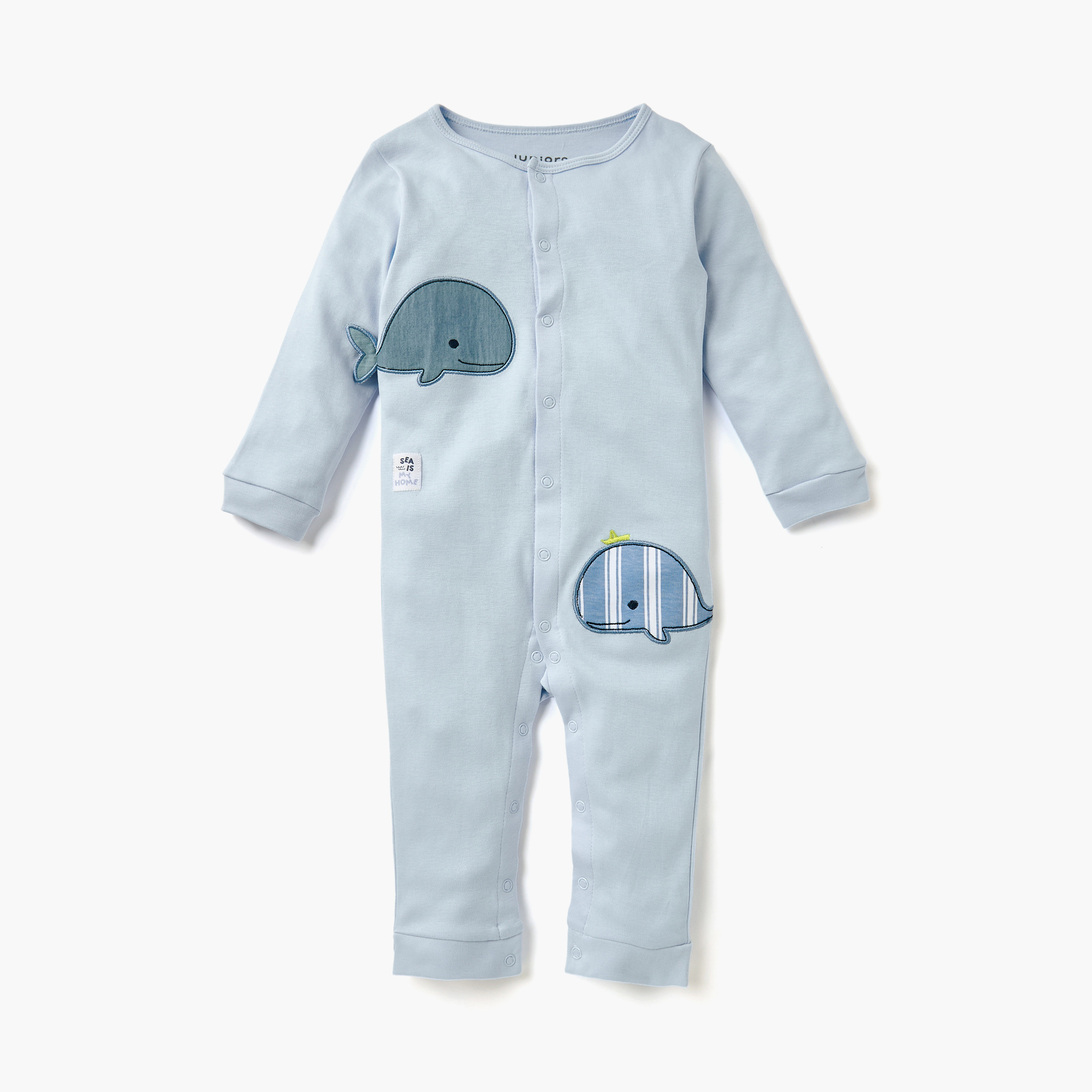 Juniors Whale Applique Sleepsuit with Round Neck-baby-boys-clothing-nightwear-sleepsuits-image-1