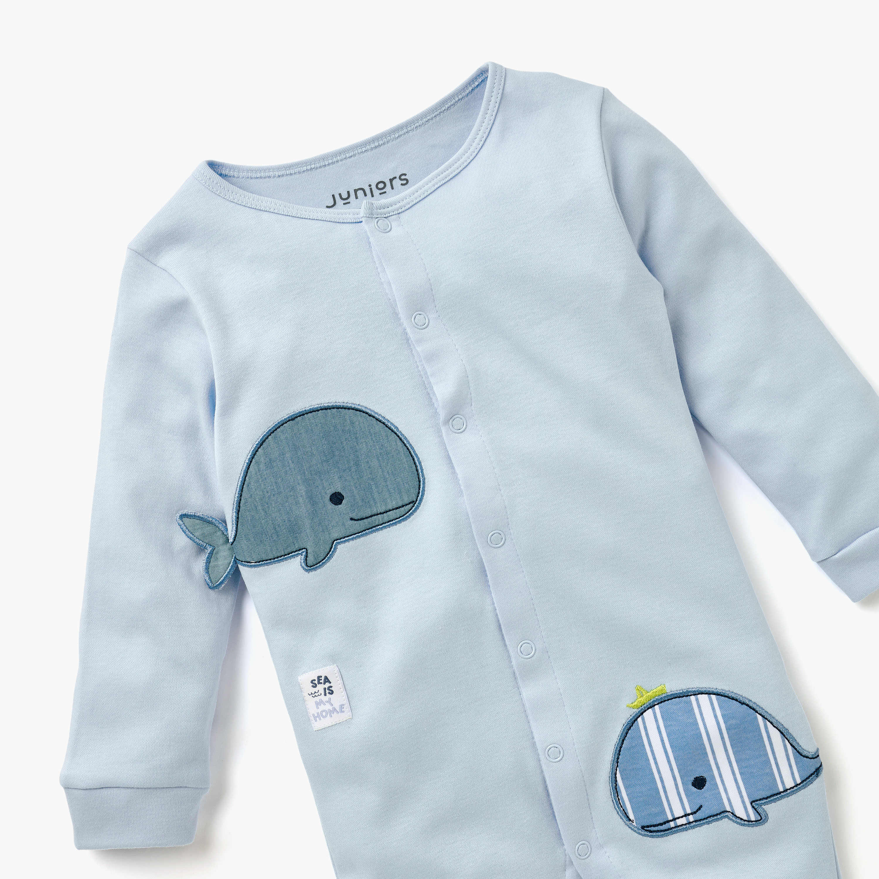 Juniors Whale Applique Sleepsuit with Round Neck-baby-boys-clothing-nightwear-sleepsuits-image-3
