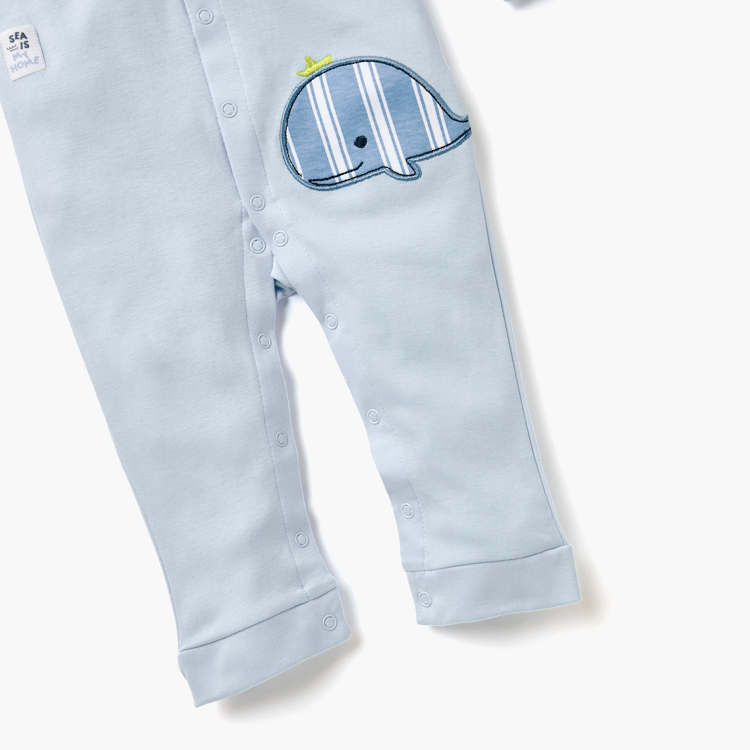 Juniors Whale Applique Sleepsuit with Round Neck-baby-boys-clothing-nightwear-sleepsuits-image-4