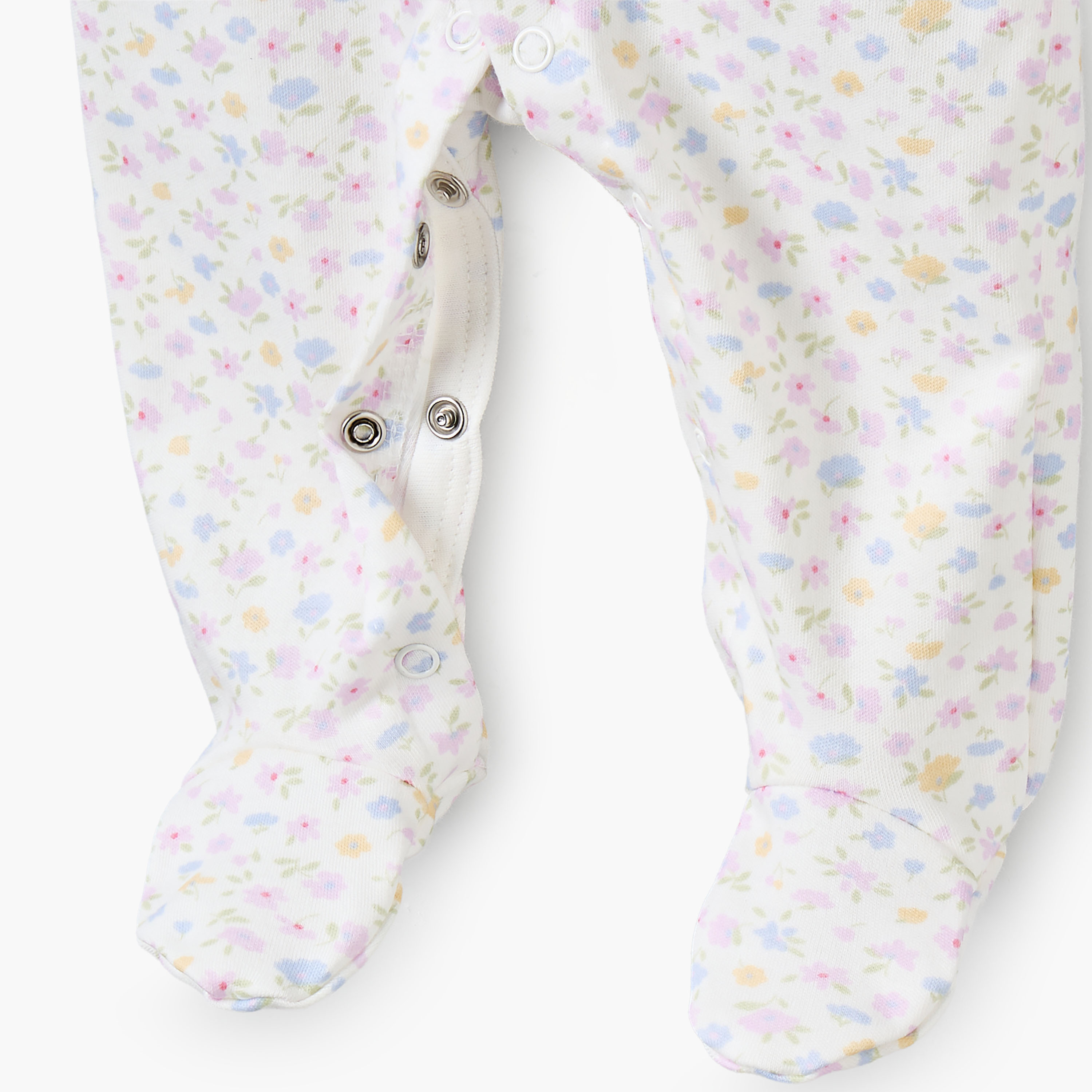 بدلة نوم قطن بياقة ضيقة وأكمام طويلة وطبعات زهور من جونيورز-baby-girls-clothing-nightwear-sleepsuits-image-4