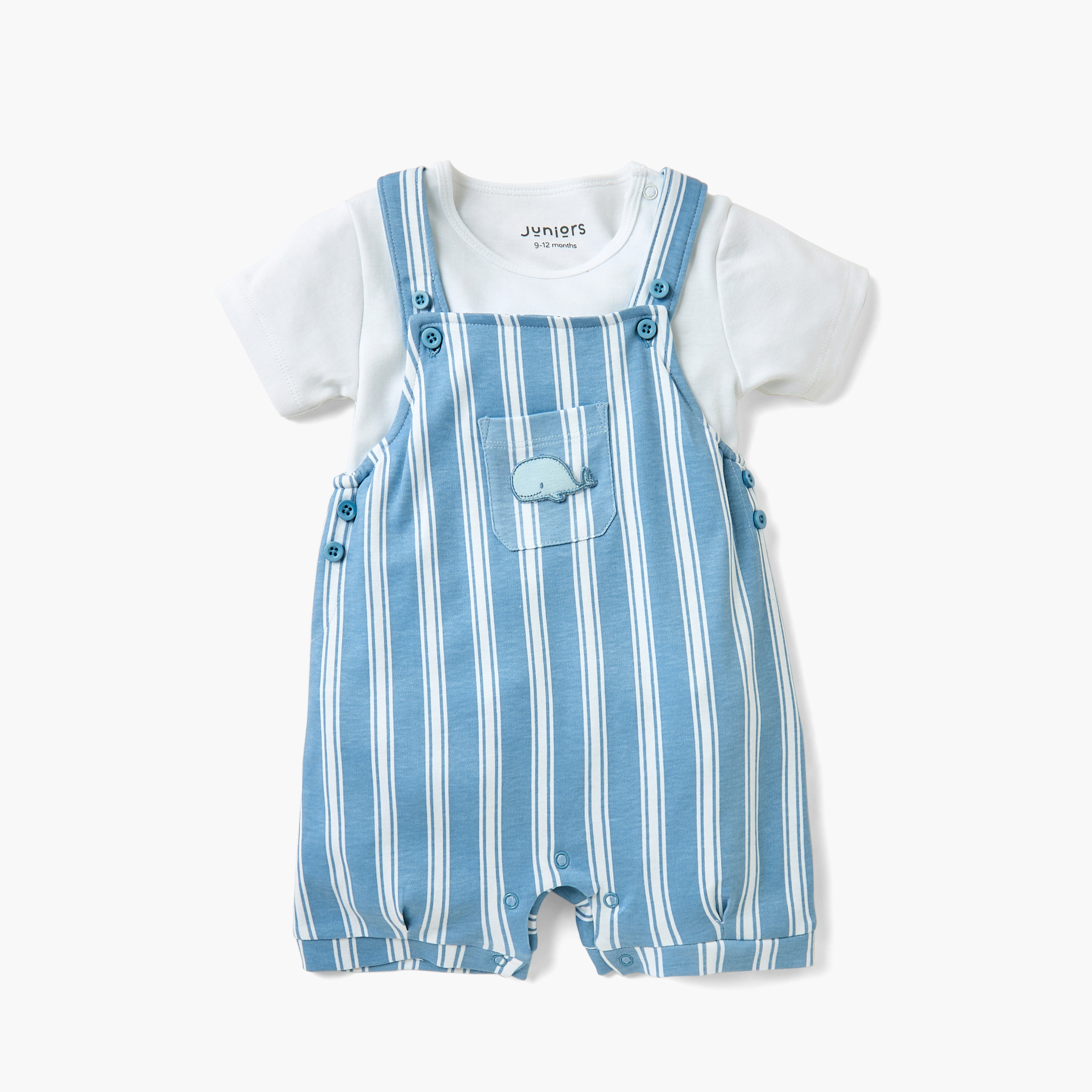 طقم دنغري مخطط وتيشيرت سادة من جونيورز-baby-boys-clothing-setsandcoords-image-1