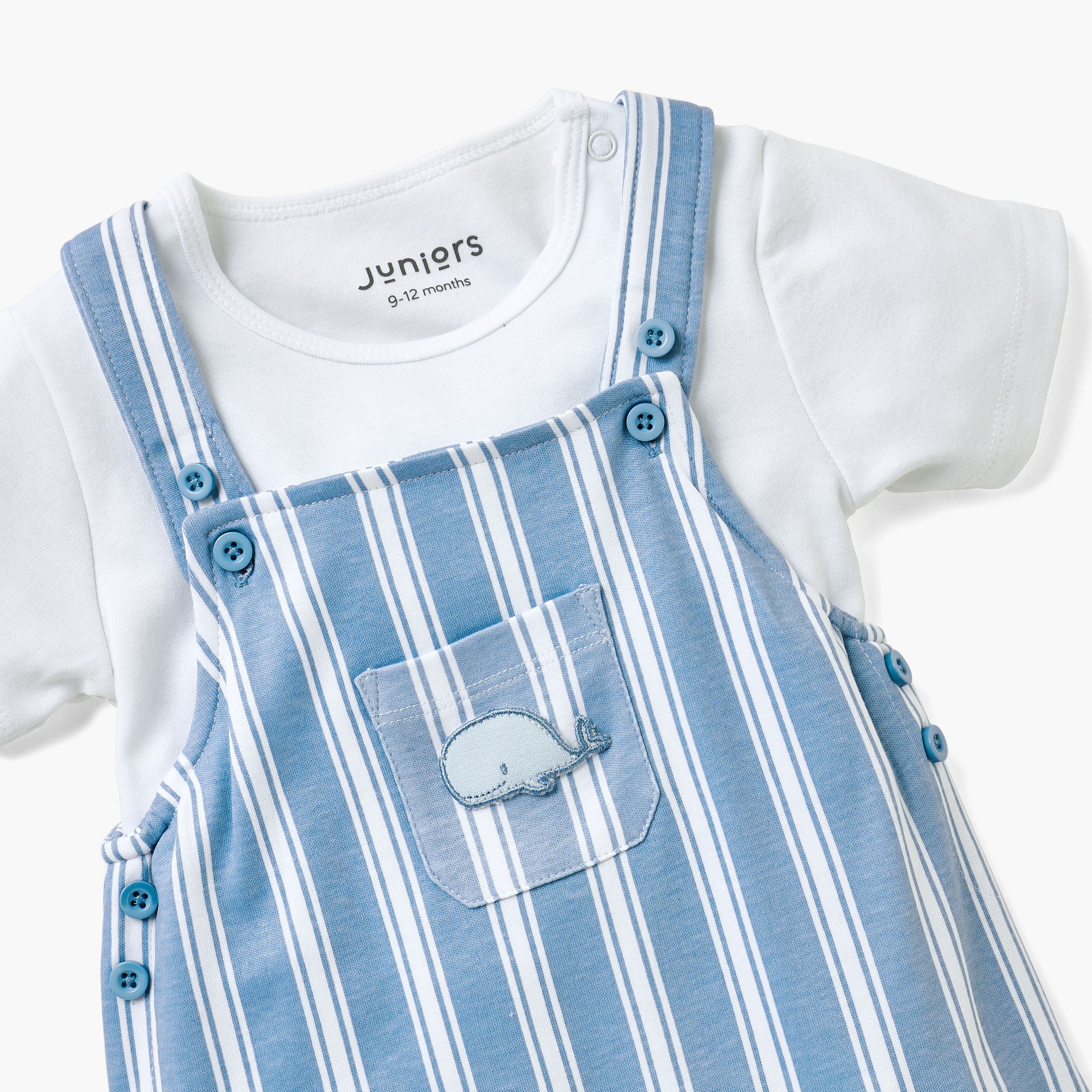 طقم دنغري مخطط وتيشيرت سادة من جونيورز-baby-boys-clothing-setsandcoords-image-5
