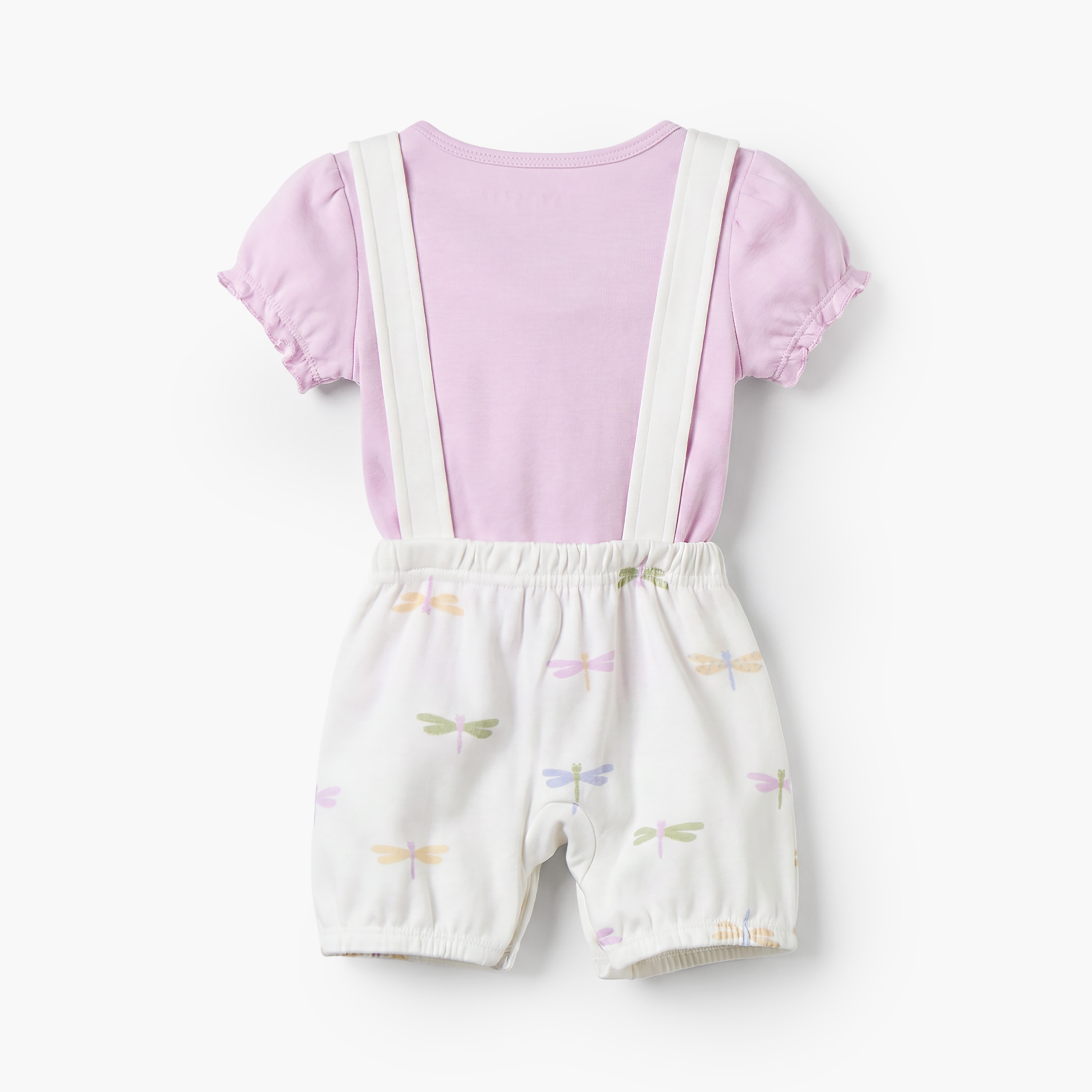 Juniors Crew Neck Short Sleeves T-shirt and Dungaree Set with Floral Embroidery-baby-girls-clothing-setsandcoords-image-3