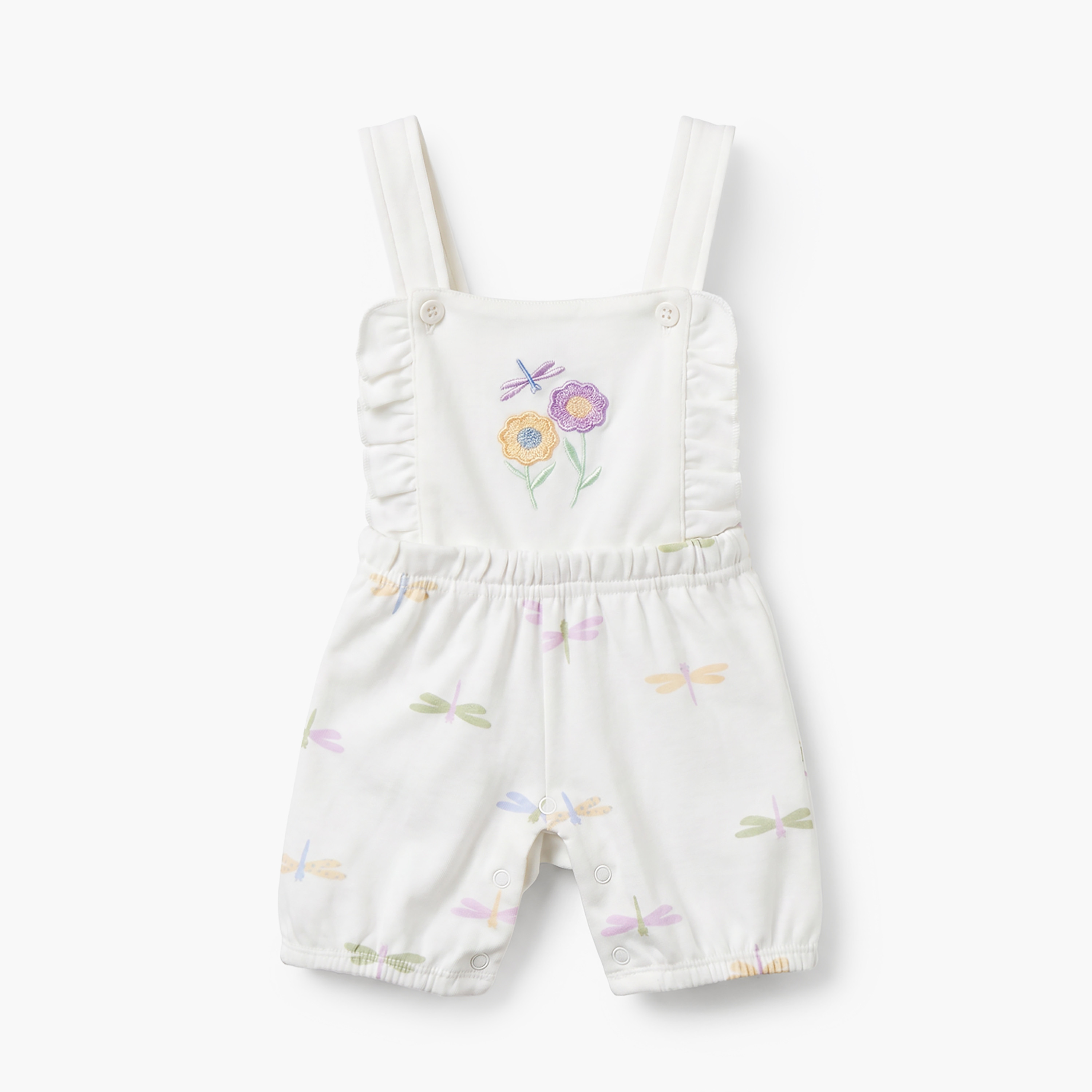 Juniors Crew Neck Short Sleeves T-shirt and Dungaree Set with Floral Embroidery-baby-girls-clothing-setsandcoords-image-5