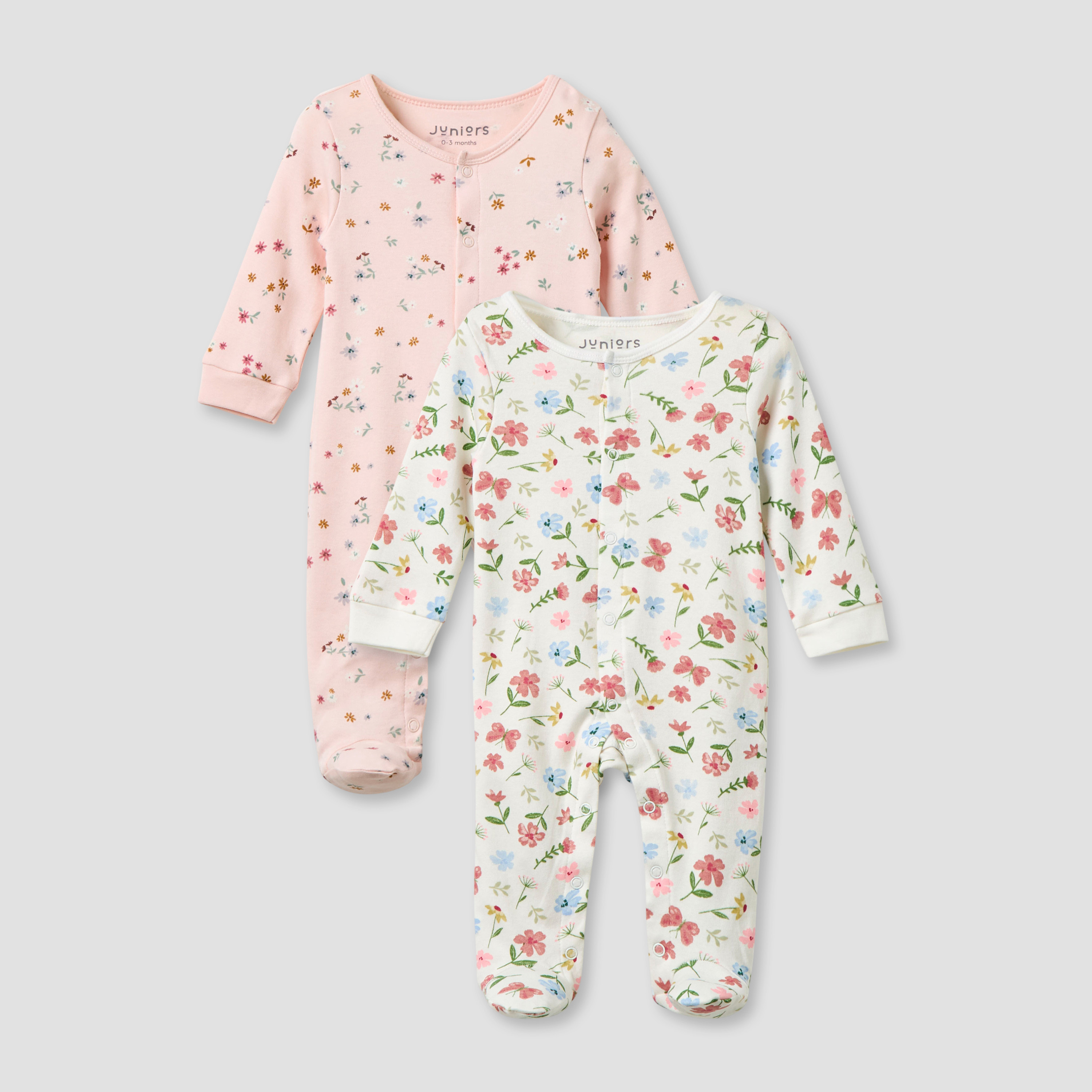 بدلة نوم بطبعات أزهار وأكمام طويلة وأزرار إغلاق من جونيورز - طقم من قطعتين-baby-girls-clothing-nightwear-sleepsuits-image-1