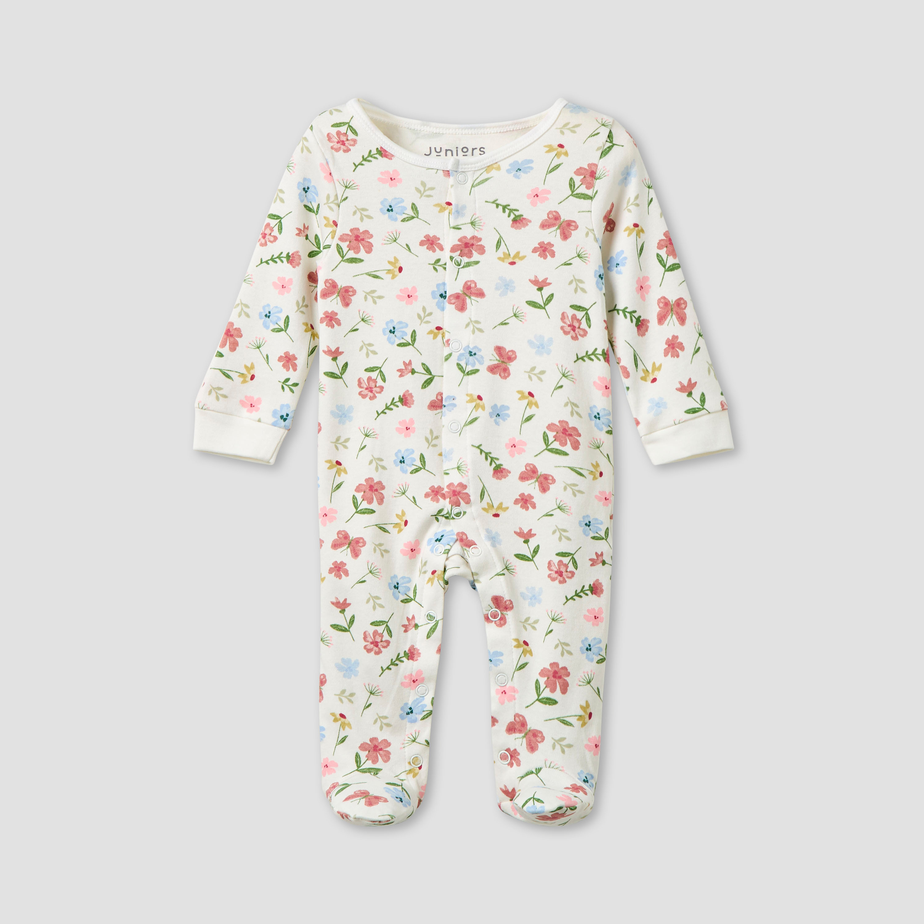 بدلة نوم بطبعات أزهار وأكمام طويلة وأزرار إغلاق من جونيورز - طقم من قطعتين-baby-girls-clothing-nightwear-sleepsuits-image-3