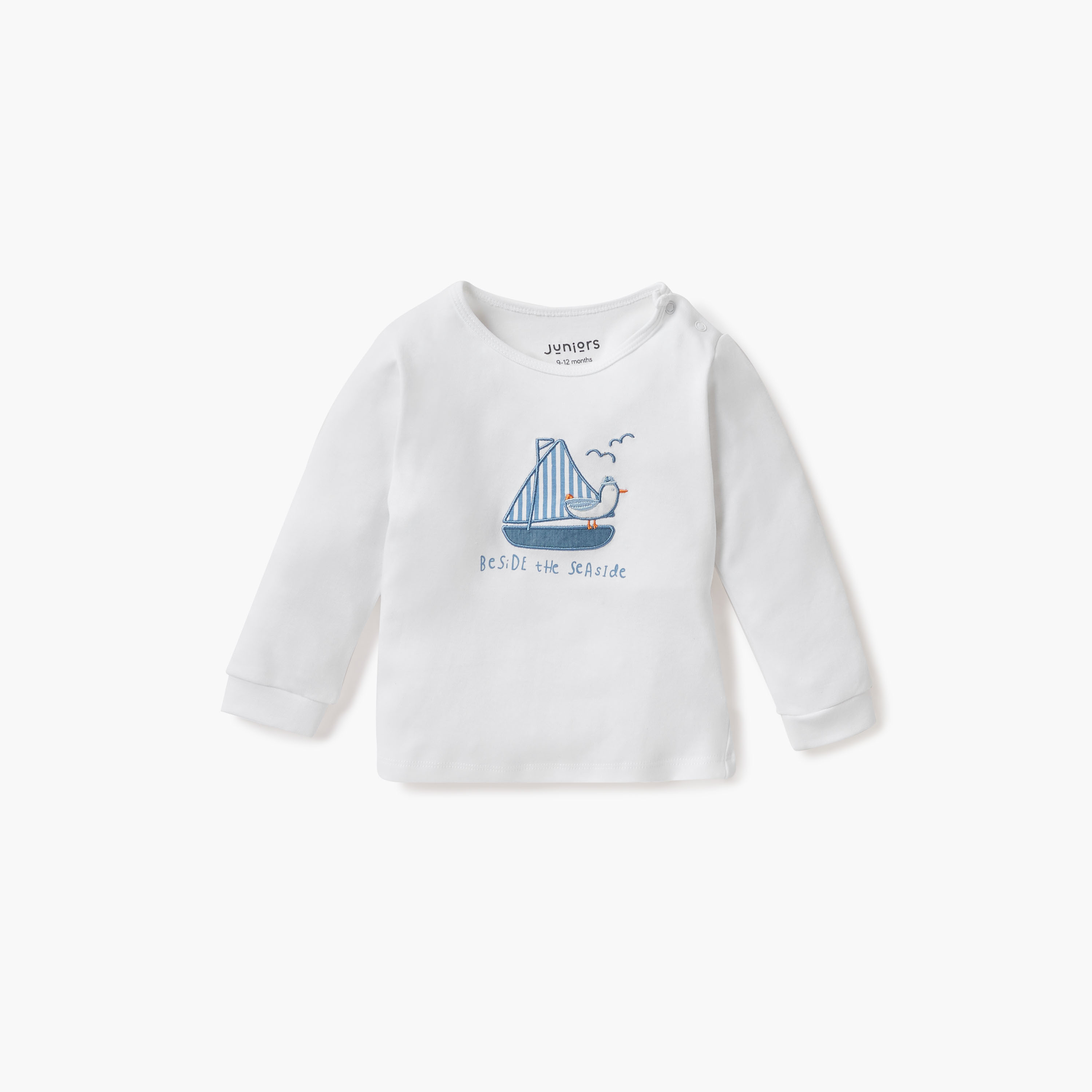 Juniors Boat Applique Detail T-shirt and Striped Pyjama Set-baby-boys-clothing-nightwear-pyjamasets-image-2