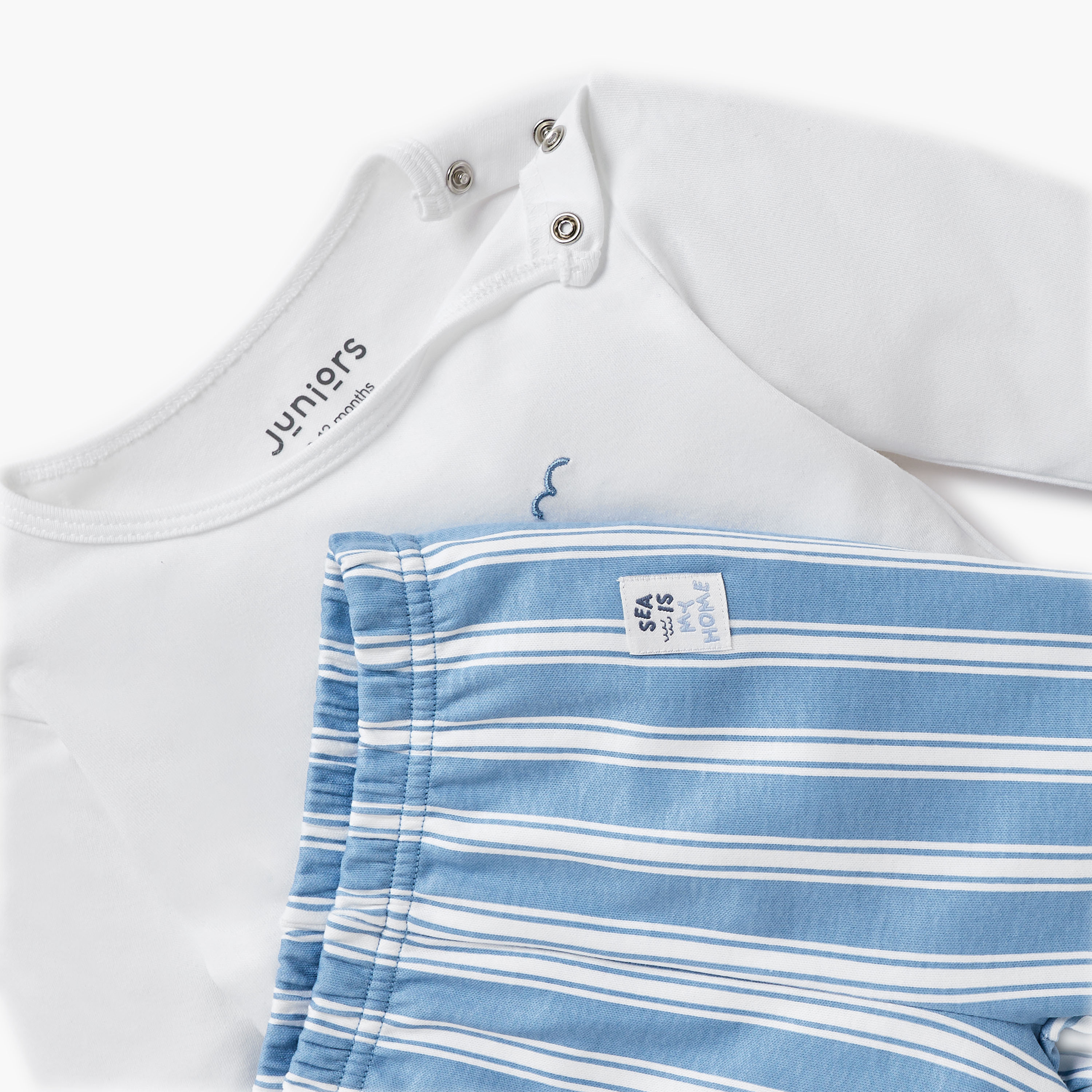 Juniors Boat Applique Detail T-shirt and Striped Pyjama Set-baby-boys-clothing-nightwear-pyjamasets-image-4