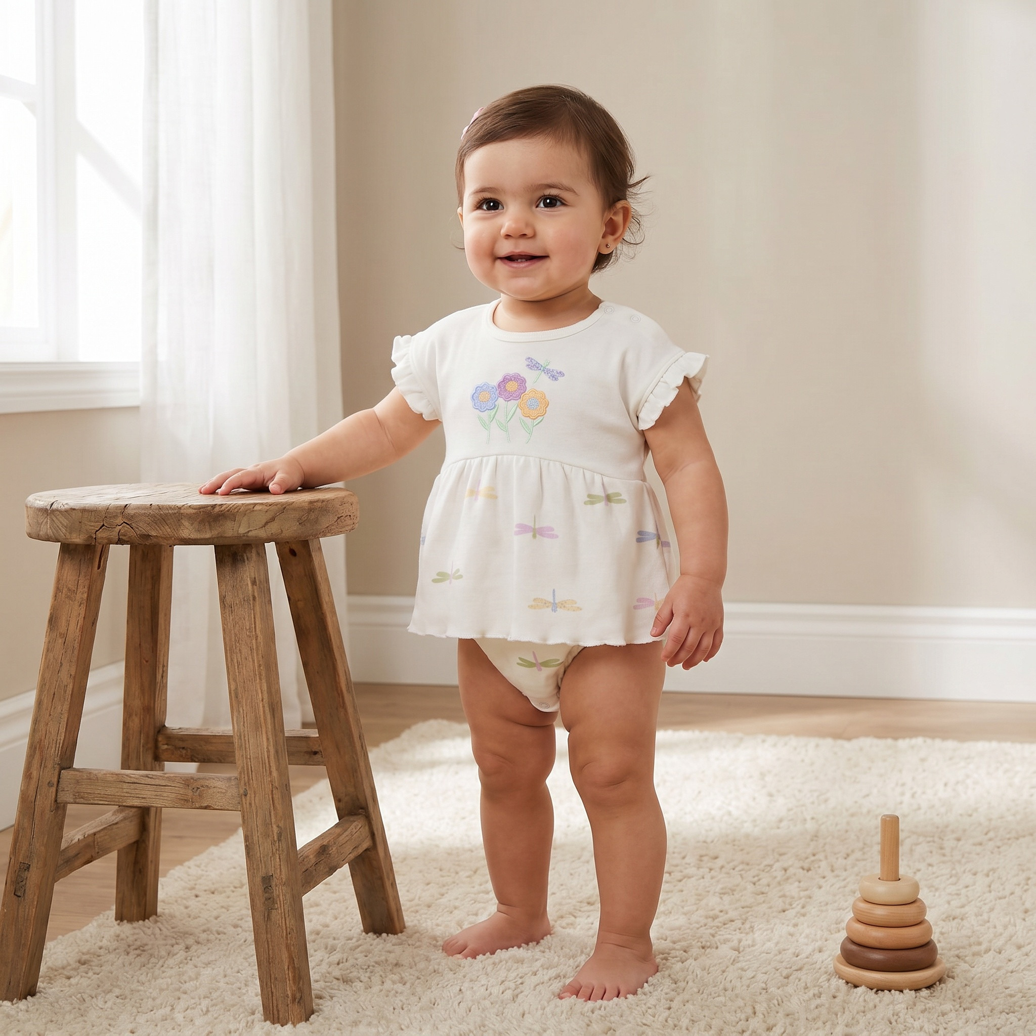 أفرول بياقة ضيقة وأكمام قصيرة وتطريز زهري من جونيورز-baby-girls-clothing-rompers-image-1