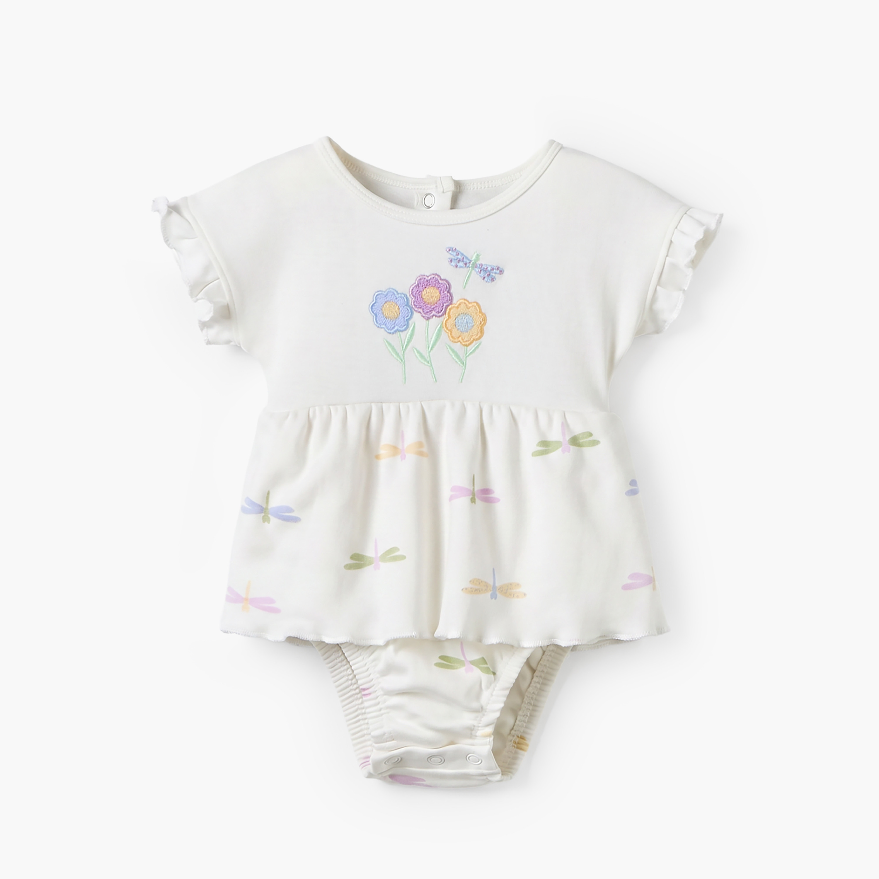 أفرول بياقة ضيقة وأكمام قصيرة وتطريز زهري من جونيورز-baby-girls-clothing-rompers-image-2