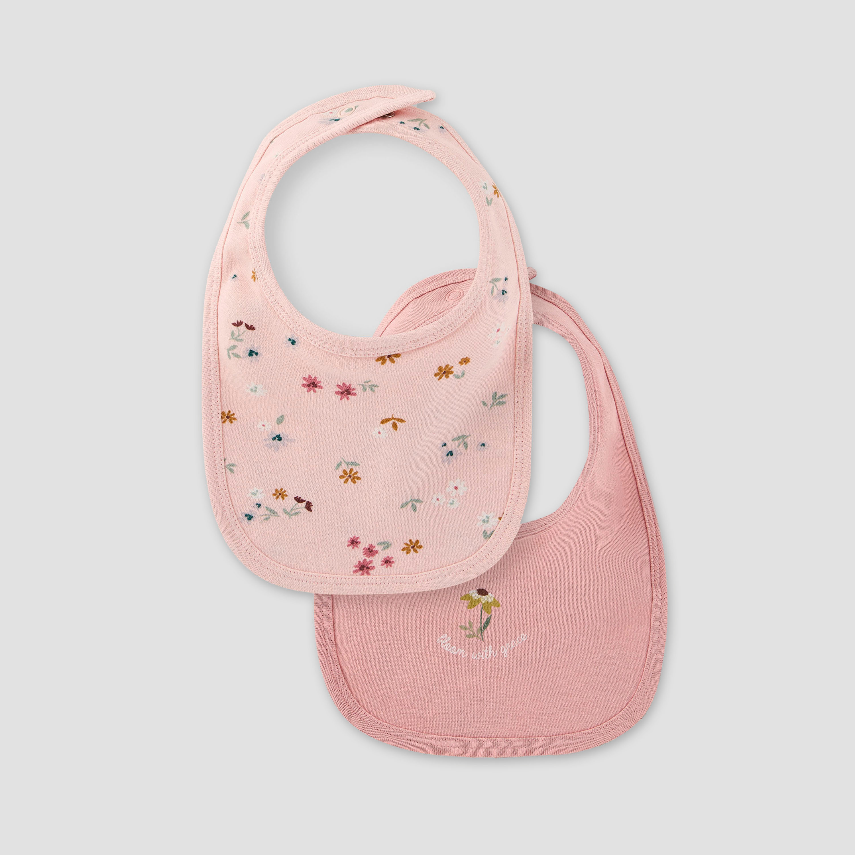 Juniors Floral Print Bib with Button Closure - Set of 2-baby-feeding-bibs-image-1