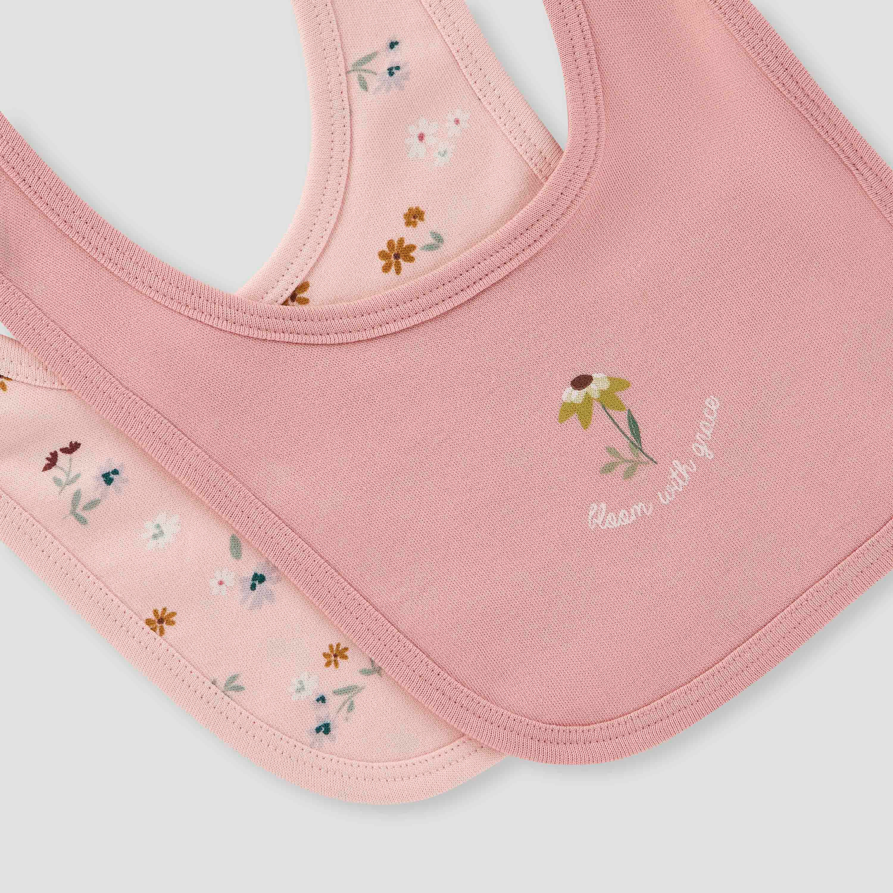 Juniors Floral Print Bib with Button Closure - Set of 2-baby-feeding-bibs-image-5