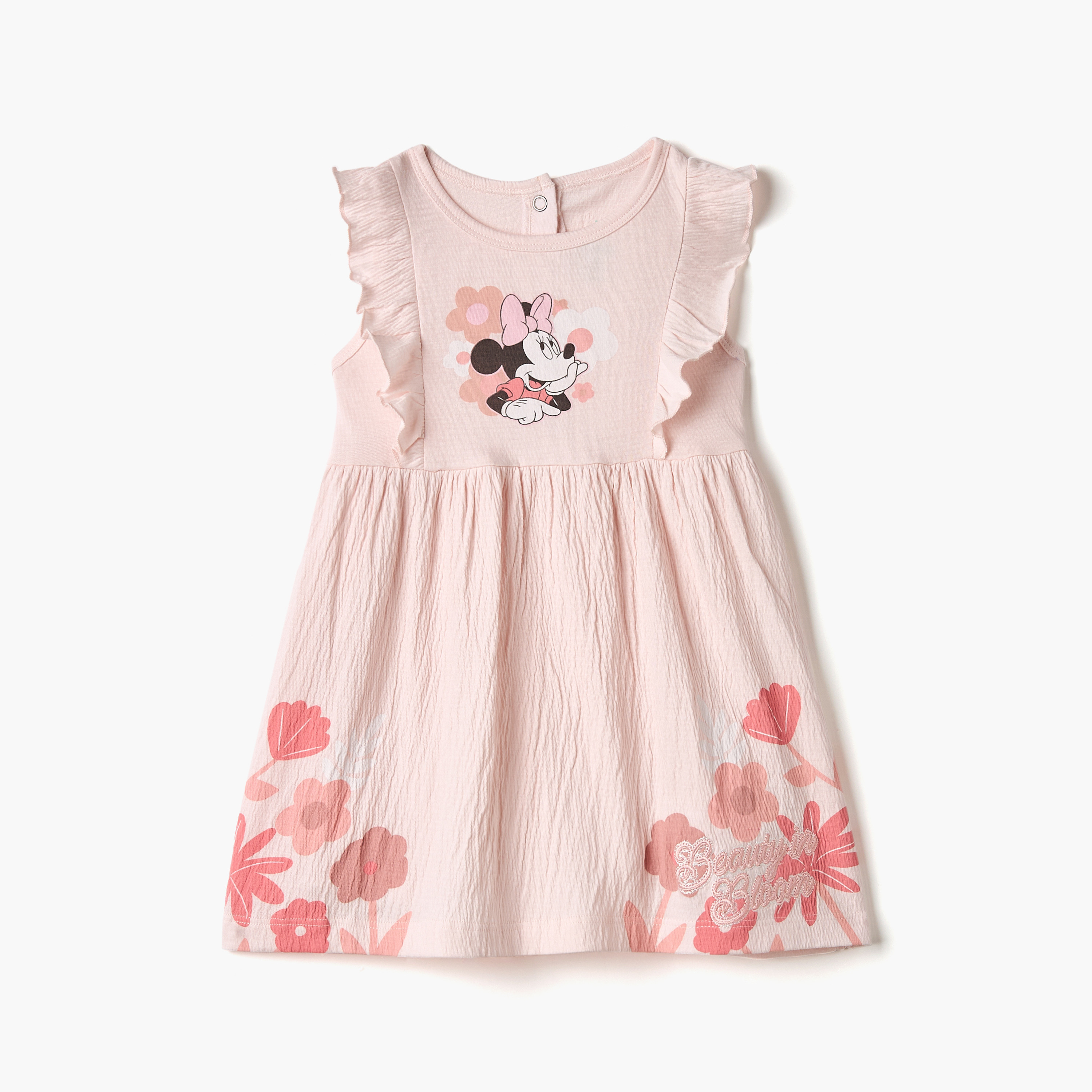 Disney Minnie Mouse Print Sleeveless Dress with Round Neck and Ruffle Detail-baby-girls-clothing-dressesandjumpsuits-image-1