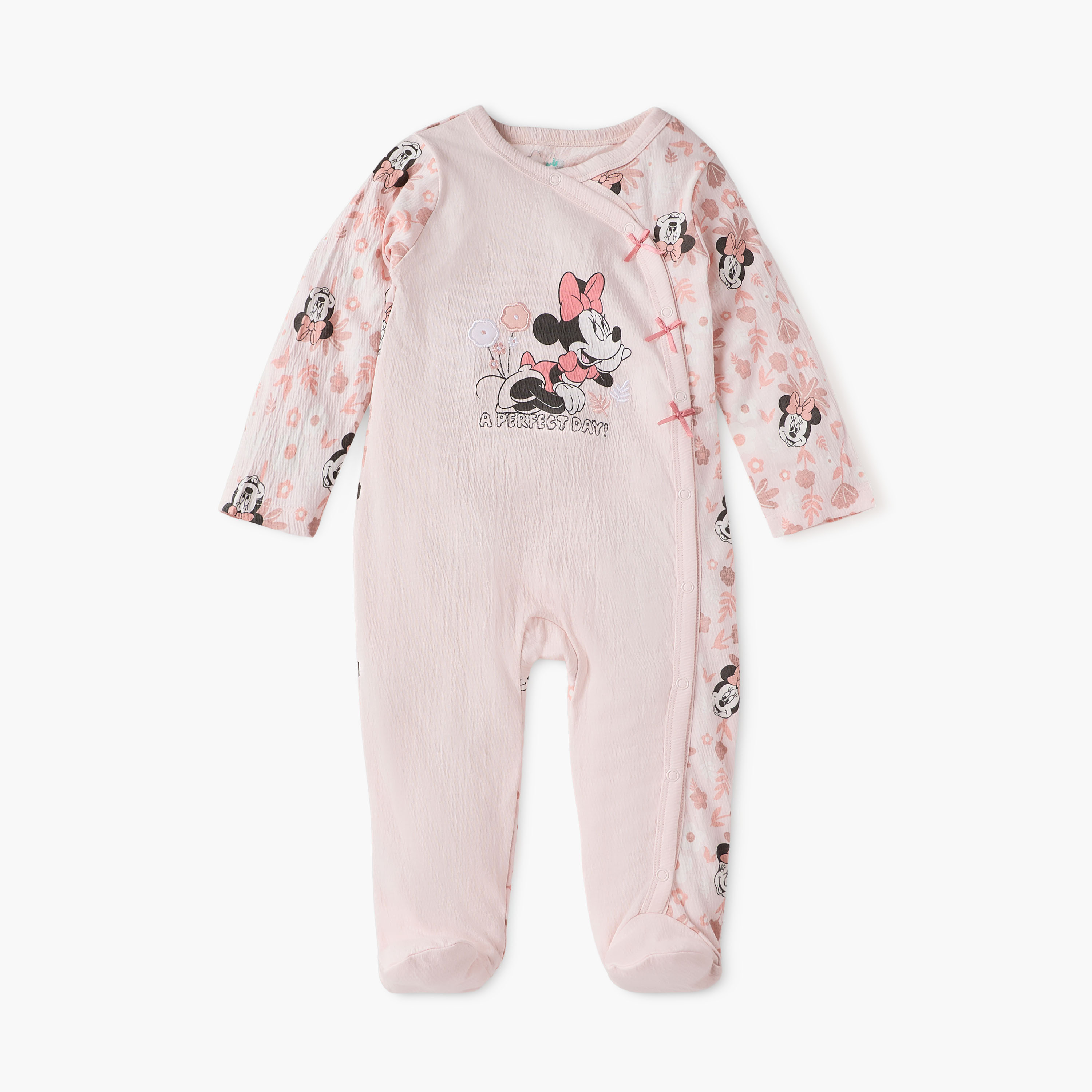 Disney Minnie Mouse Print Closed Feet Sleepsuit with Long Sleeves-baby-girls-clothing-nightwear-sleepsuits-image-1