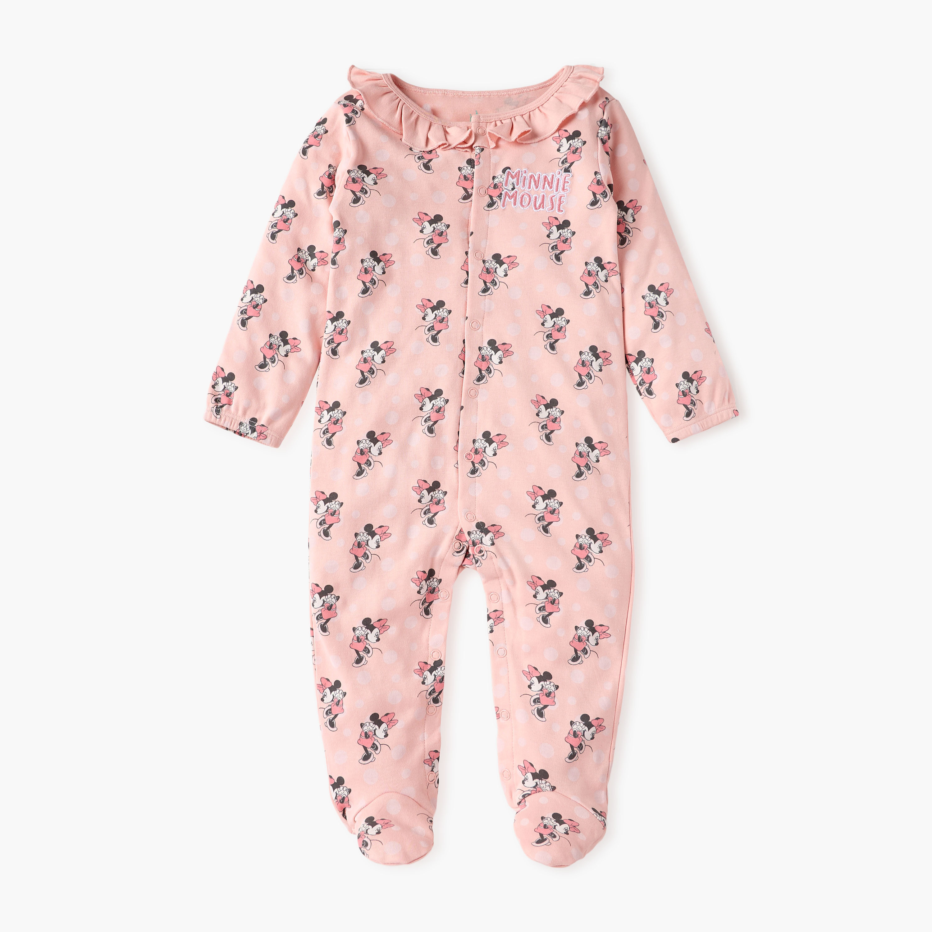 Disney All-Over Minnie Mouse Print Closed Feet Sleepsuit with Long Sleeves-baby-girls-clothing-nightwear-sleepsuits-image-1