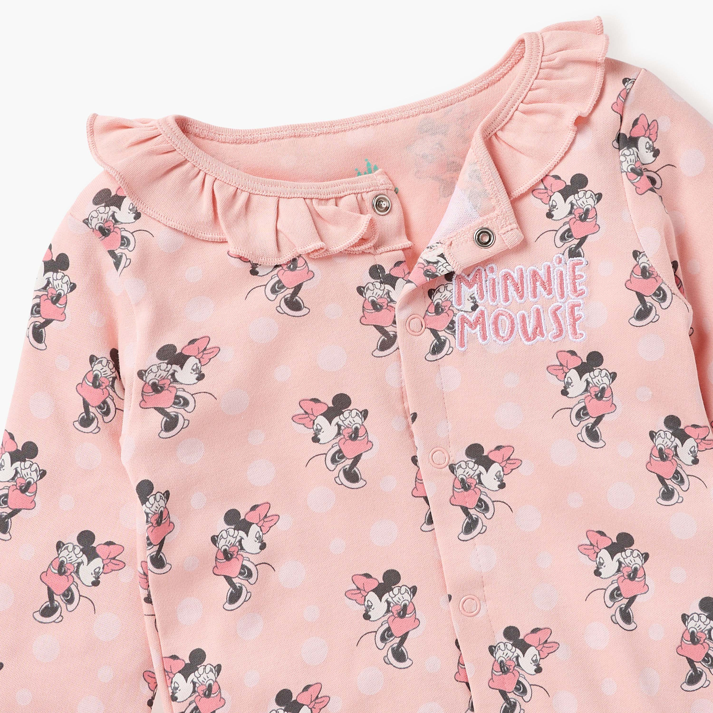 Disney All-Over Minnie Mouse Print Closed Feet Sleepsuit with Long Sleeves-baby-girls-clothing-nightwear-sleepsuits-image-3