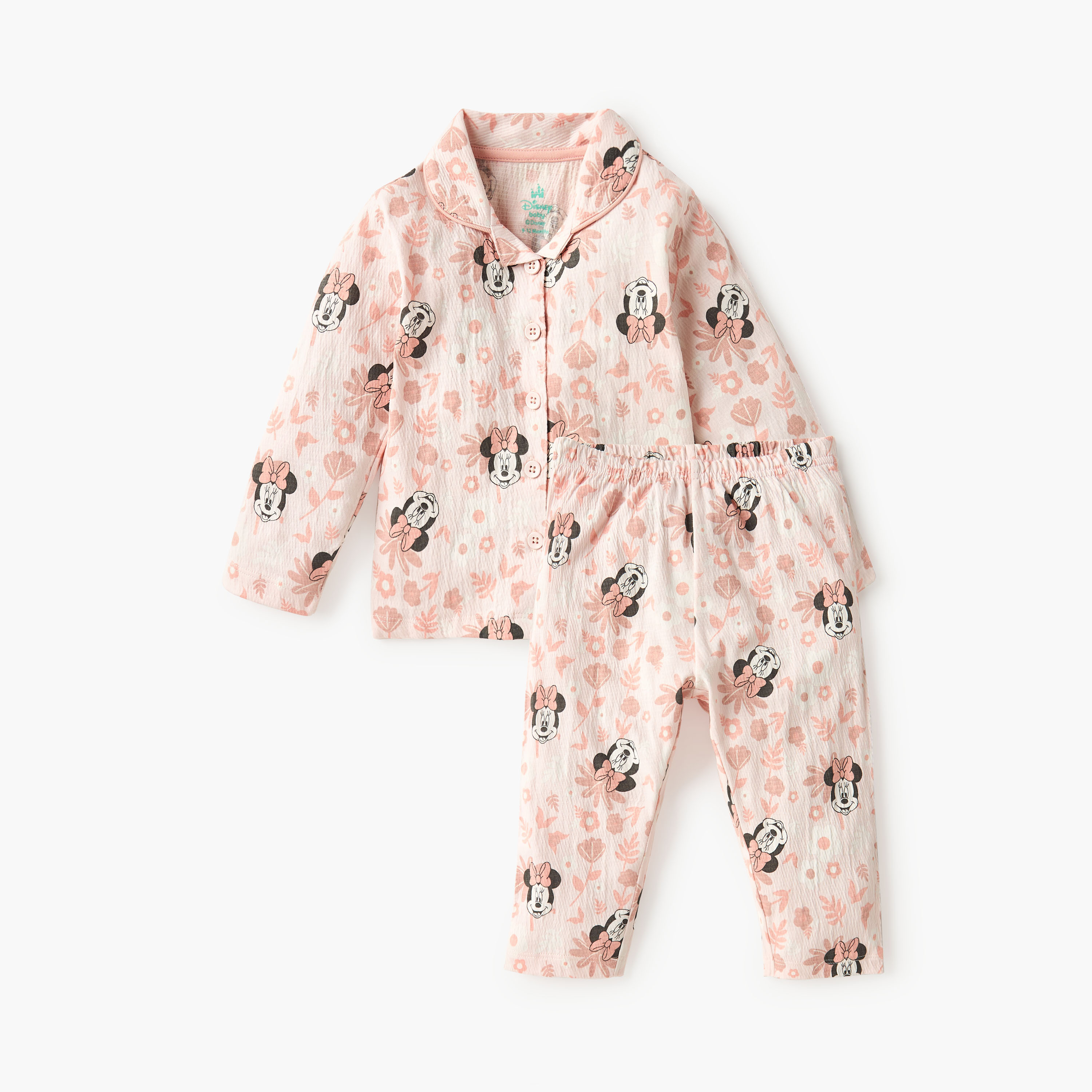 Disney Minnie Mouse Print Shirt and Pyjama Set-baby-girls-clothing-nightwear-pyjamasets-image-1